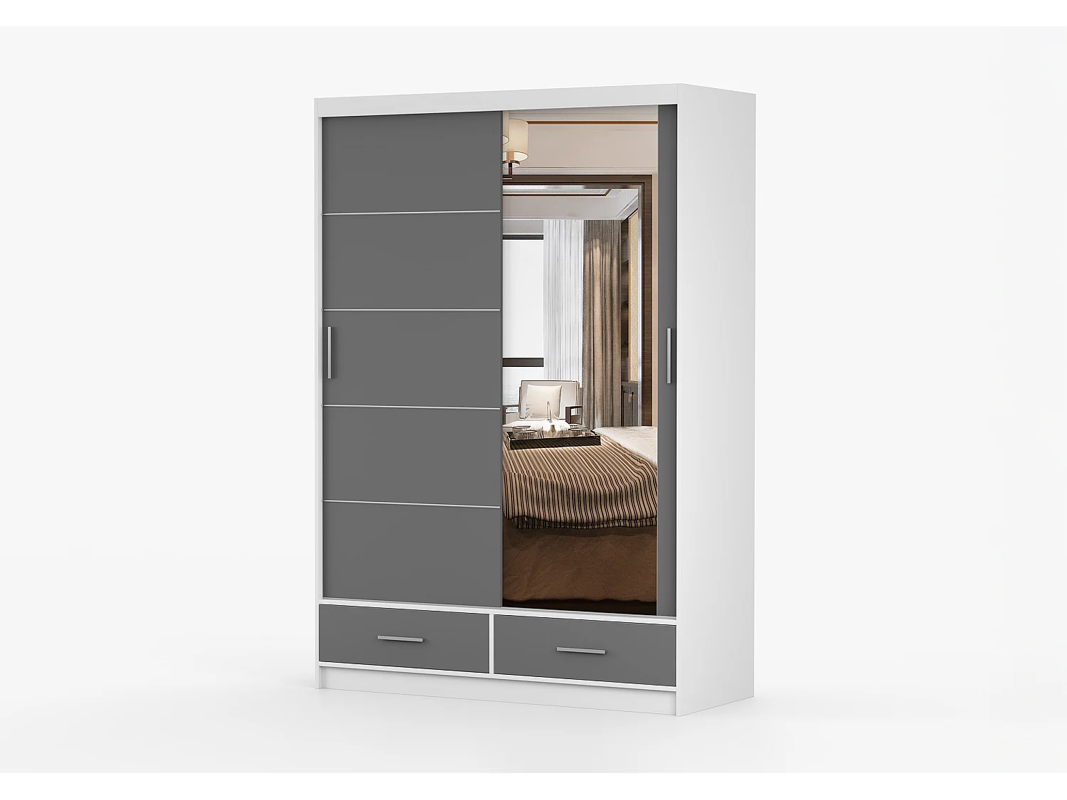 Armoire Silvana 150 cm avec miroir - Blanc - Gris