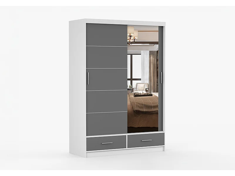 Armoire Silvana 150 cm avec miroir - Blanc - Gris