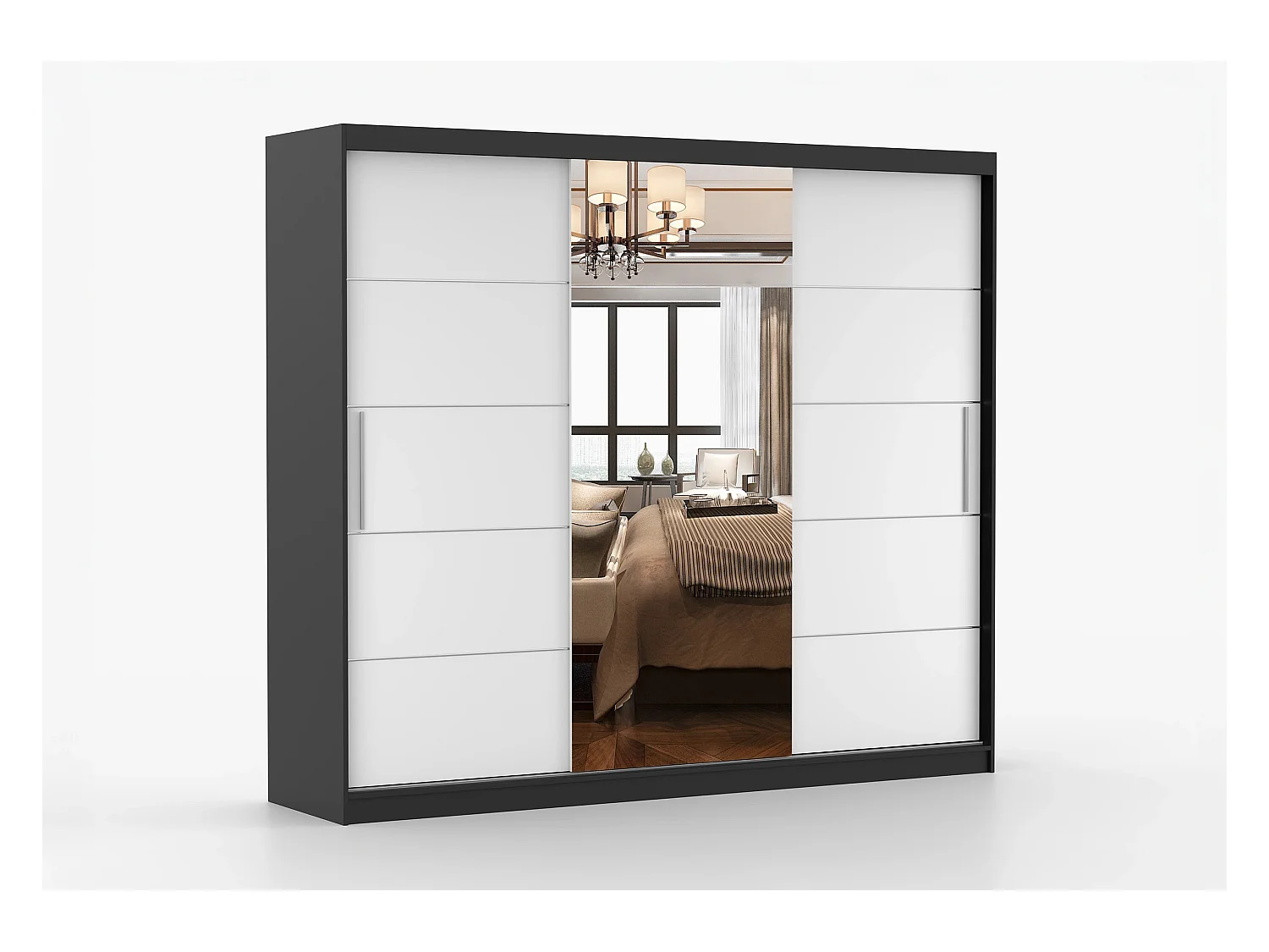 Armoire Théana avec miroir 250 cm - Noir - Blanc