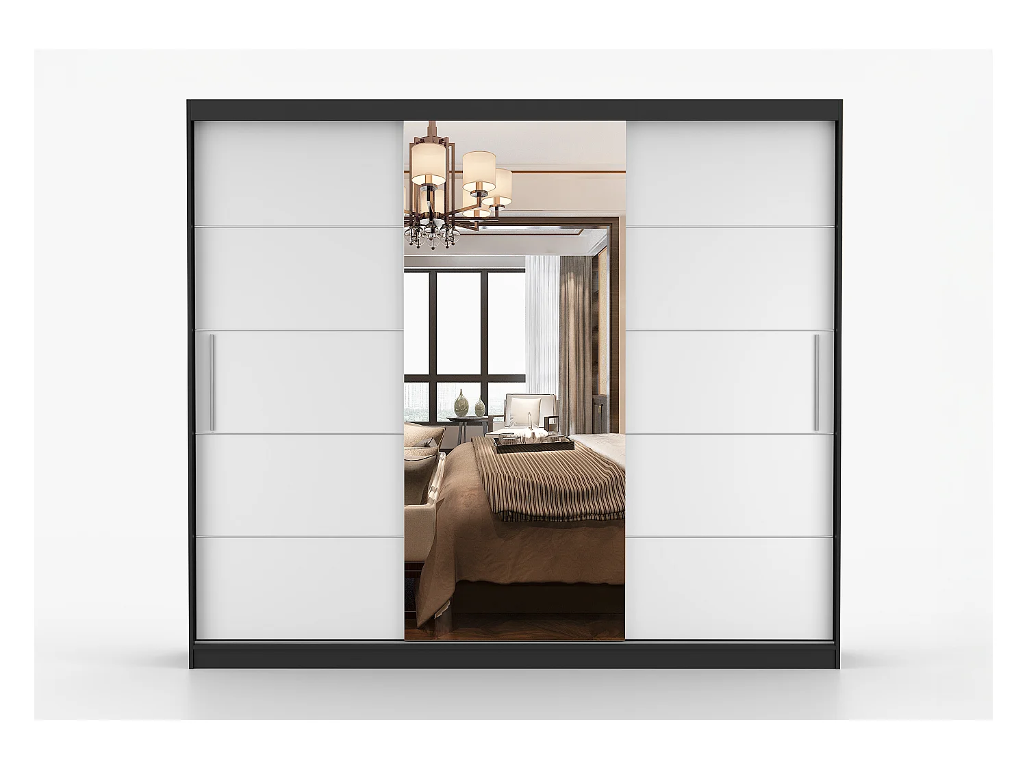 Armoire Théana avec miroir 250 cm - Noir - Blanc