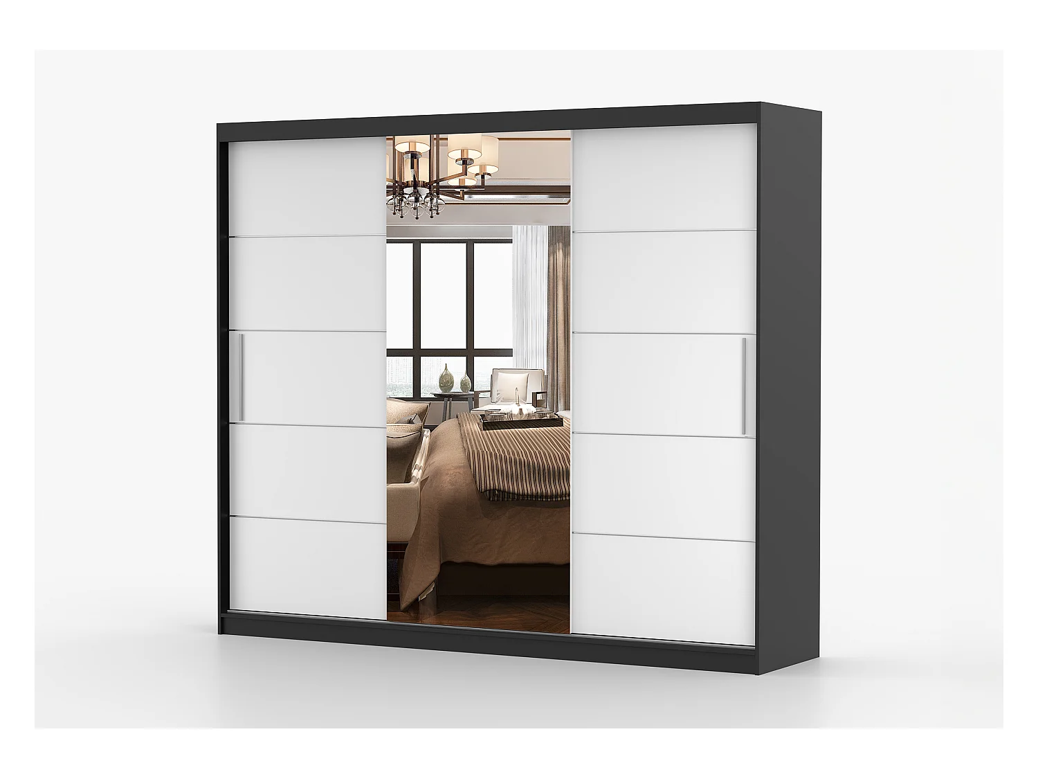 Armoire Théana avec miroir 250 cm - Noir - Blanc
