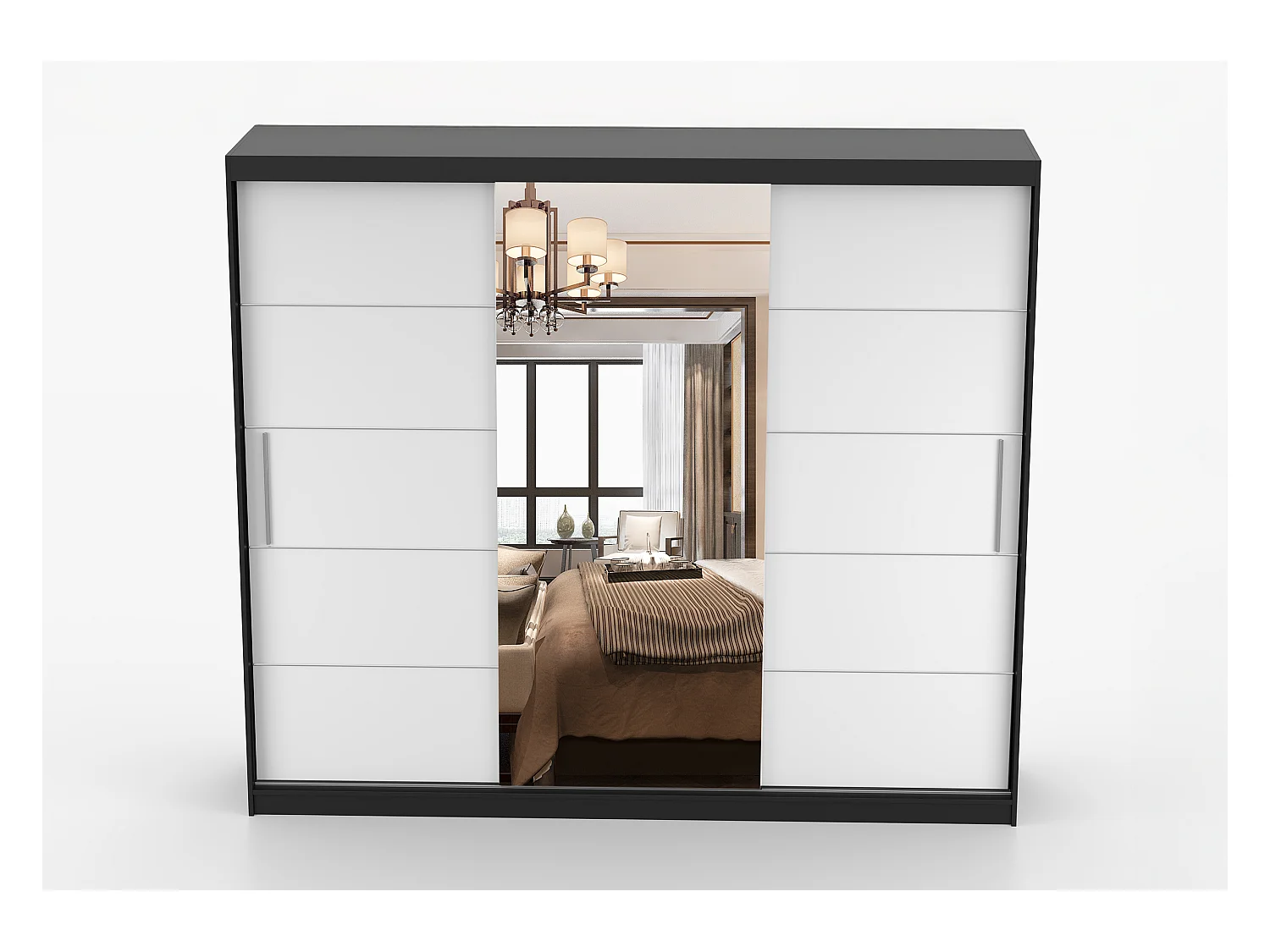 Armoire Théana avec miroir 250 cm - Noir - Blanc
