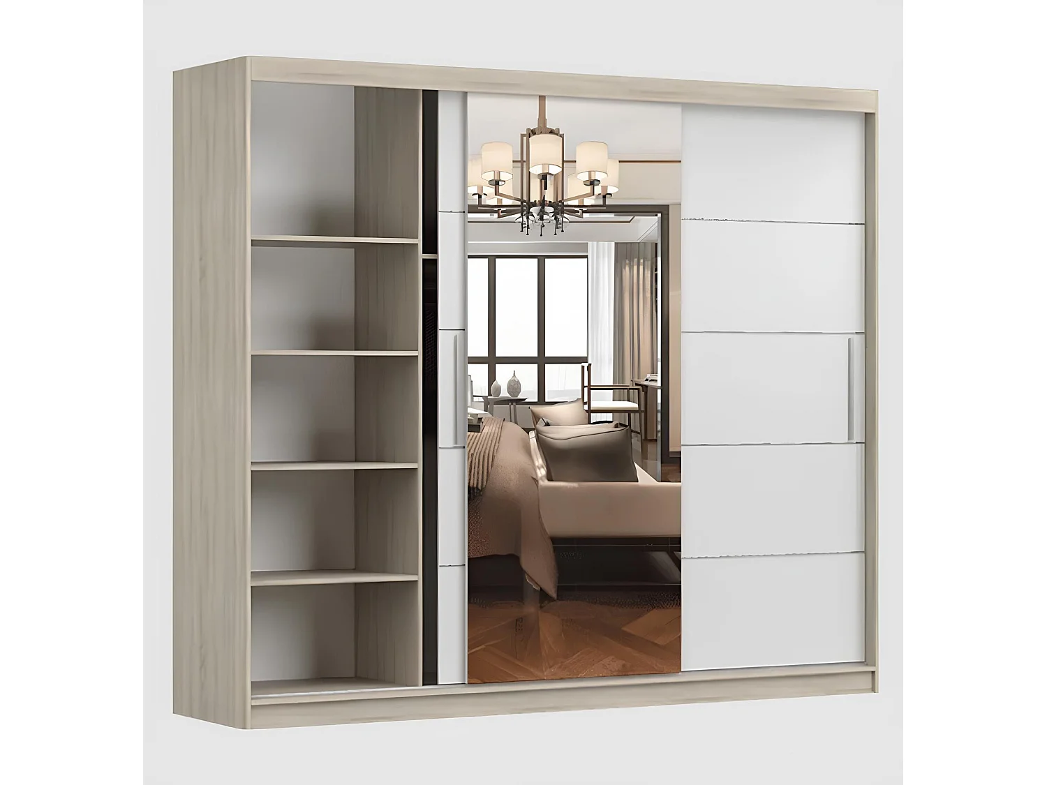 Armoire Théana avec miroir 250 cm - Noir - Blanc