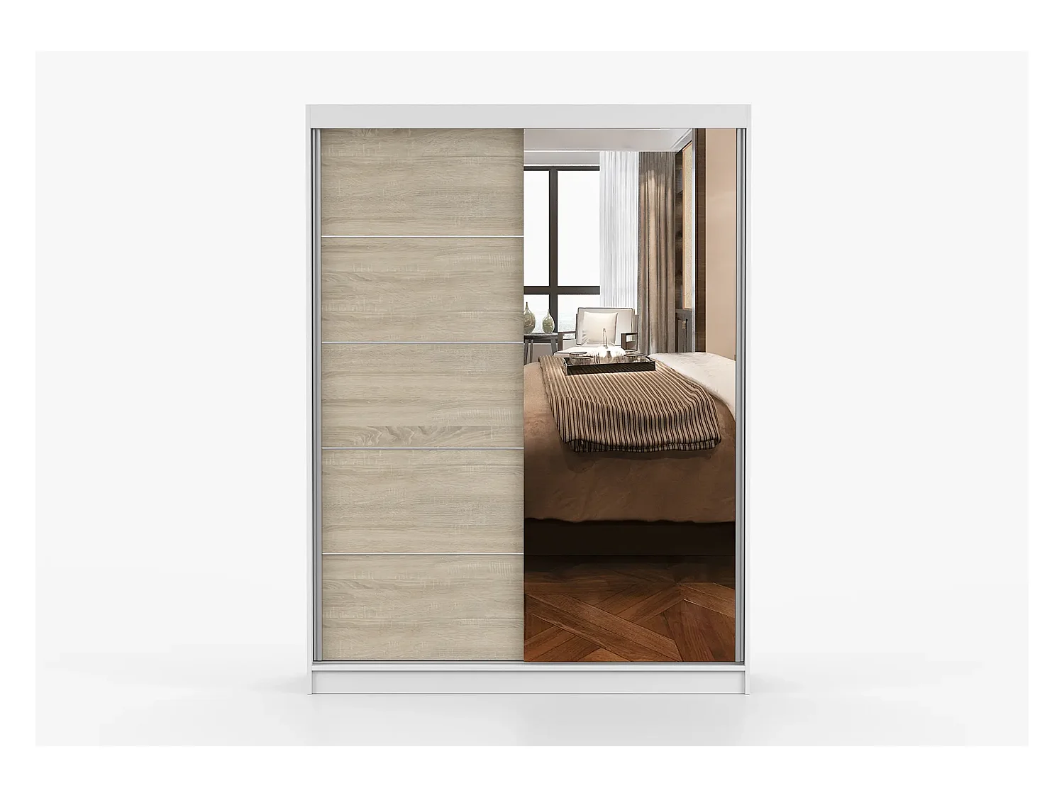 Armoire Vaiana 150 cm avec miroir - Blanc - Chêne