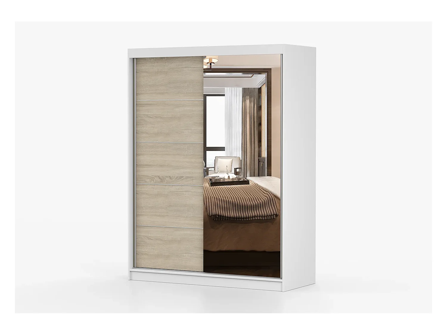 Armoire Vaiana 150 cm avec miroir - Blanc - Chêne