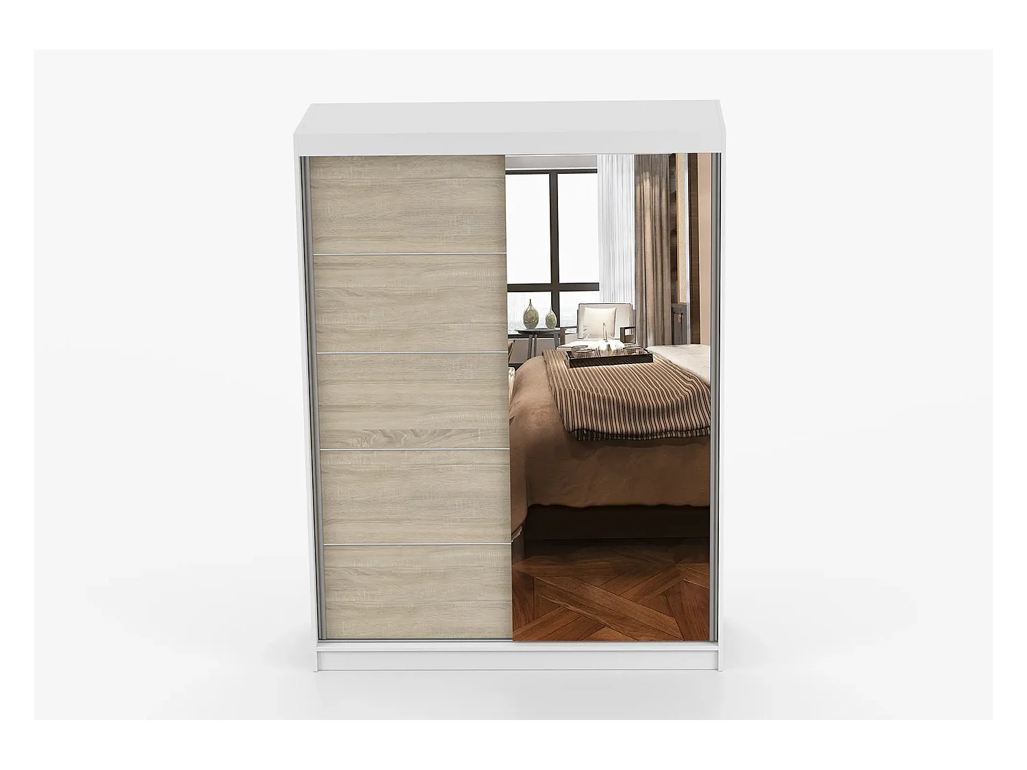 Armoire Vaiana 150 cm avec miroir - Blanc - Chêne