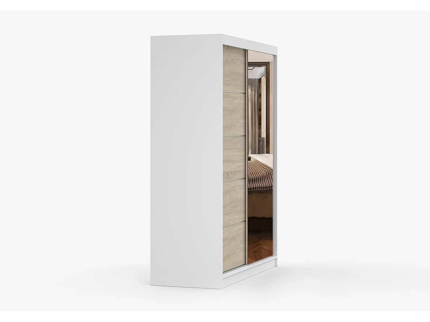 Armoire Vaiana 150 cm avec miroir - Blanc - Chêne