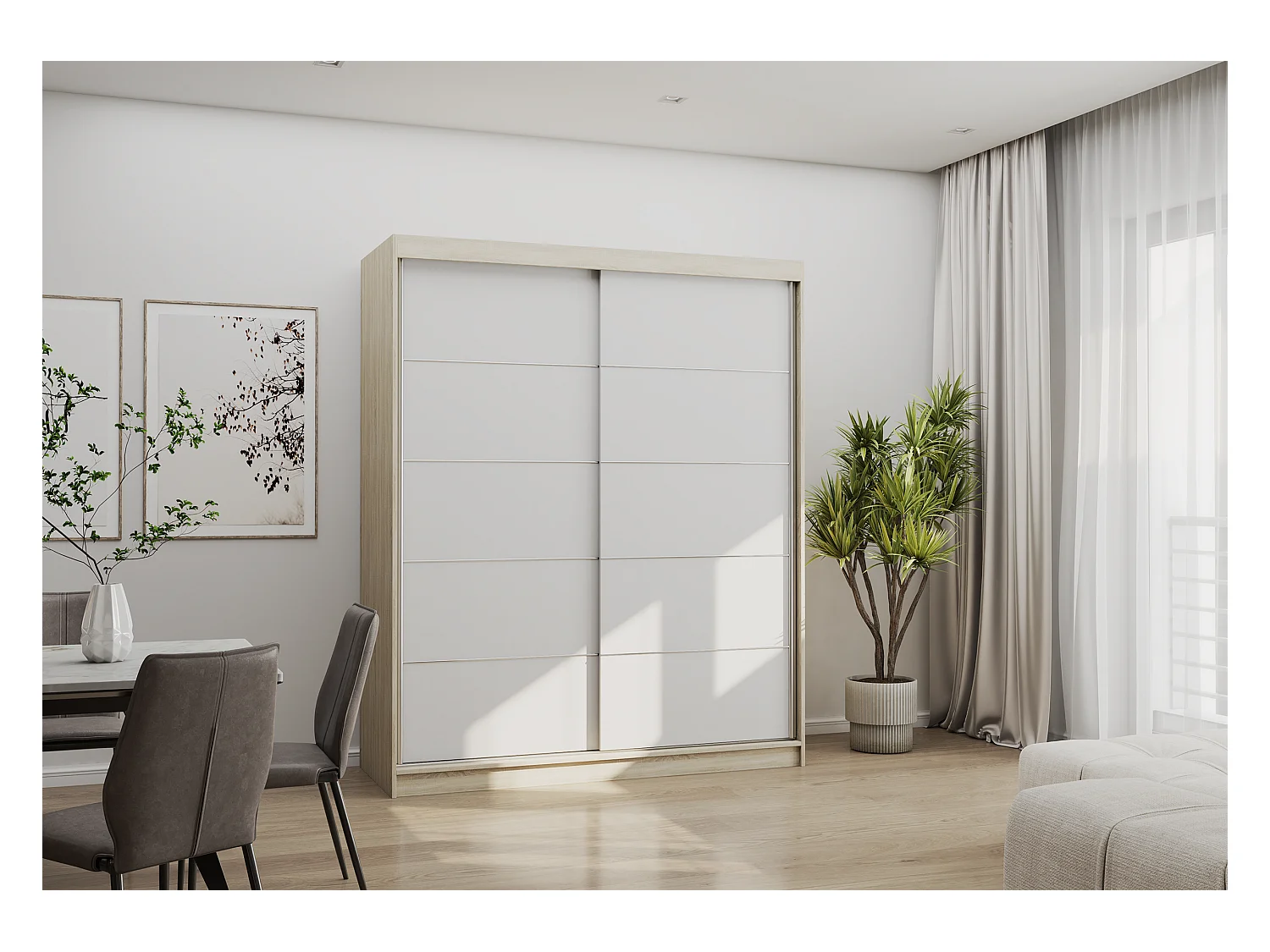 Armoire Arianell 160 cm - Chêne - Blanc