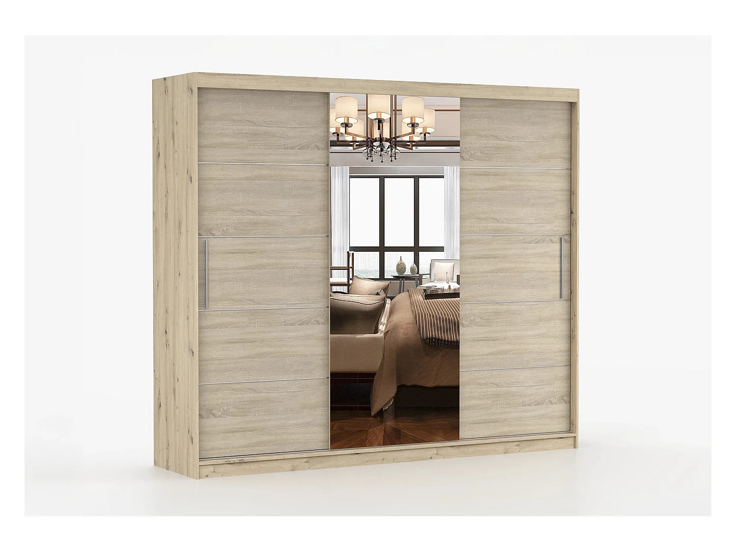 Armoire Elior 250 cm avec miroir - Effet bois - Chêne