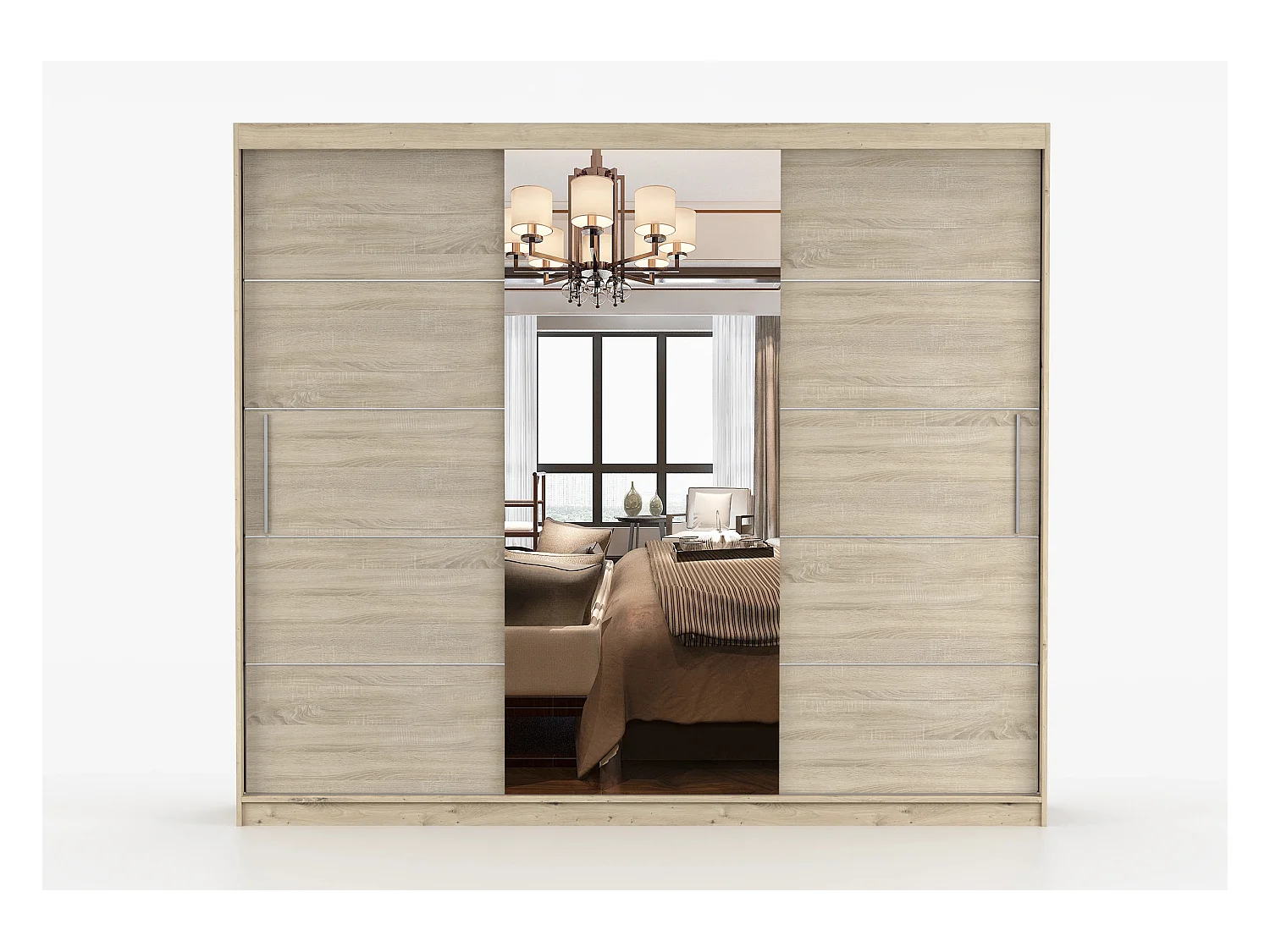 Armoire Elior 250 cm avec miroir - Effet bois - Chêne