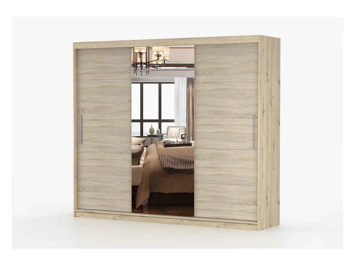 Armoire Elior 250 cm avec miroir - Effet bois - Chêne