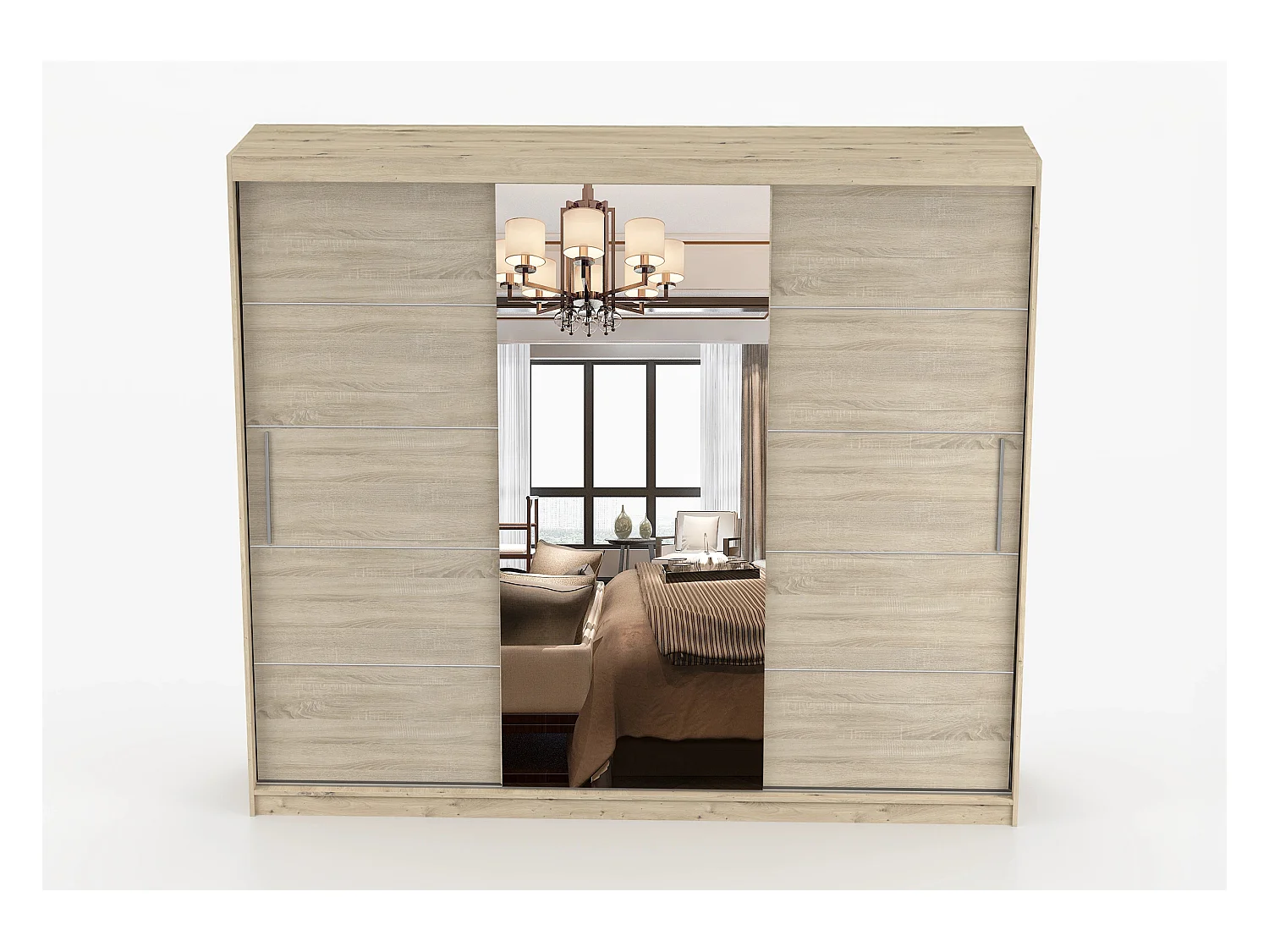 Armoire Elior 250 cm avec miroir - Effet bois - Chêne