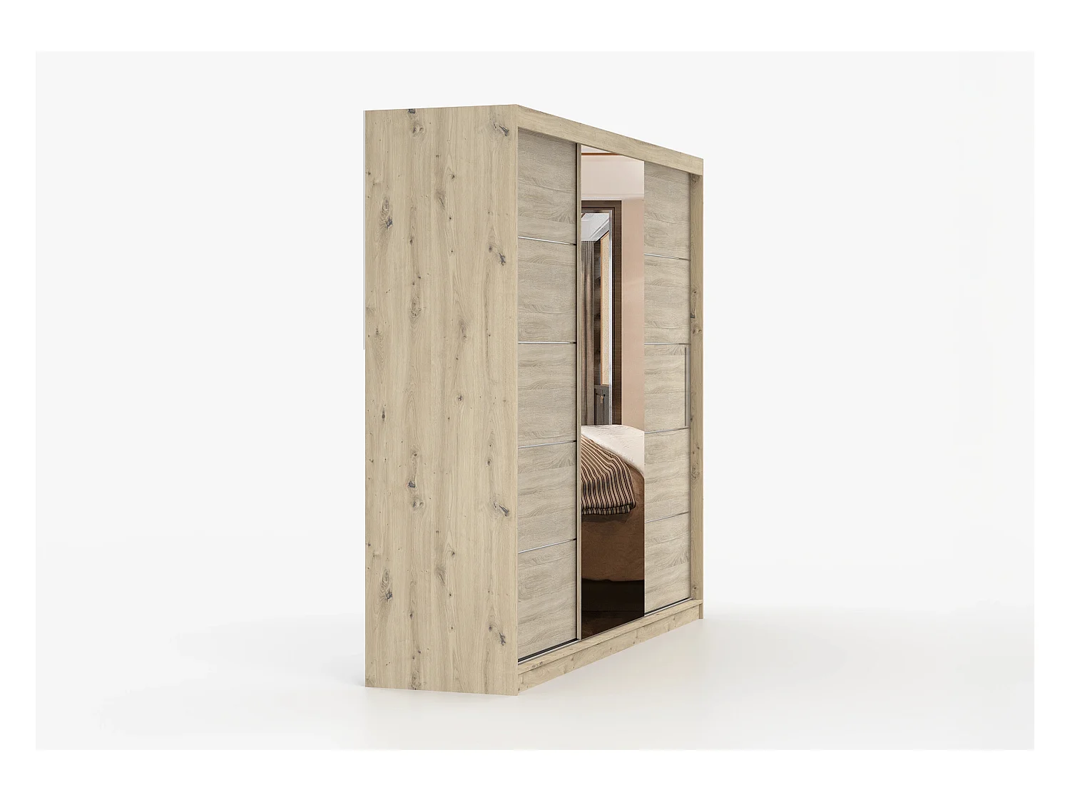 Armoire Elior 250 cm avec miroir - Effet bois - Chêne