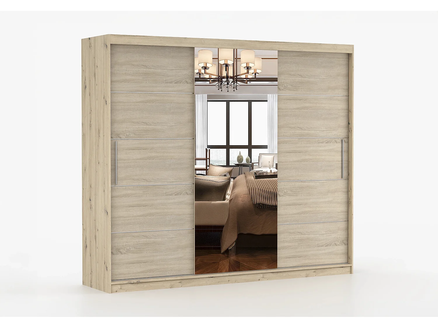 Armoire Elior 250 cm avec miroir - Effet bois - Chêne