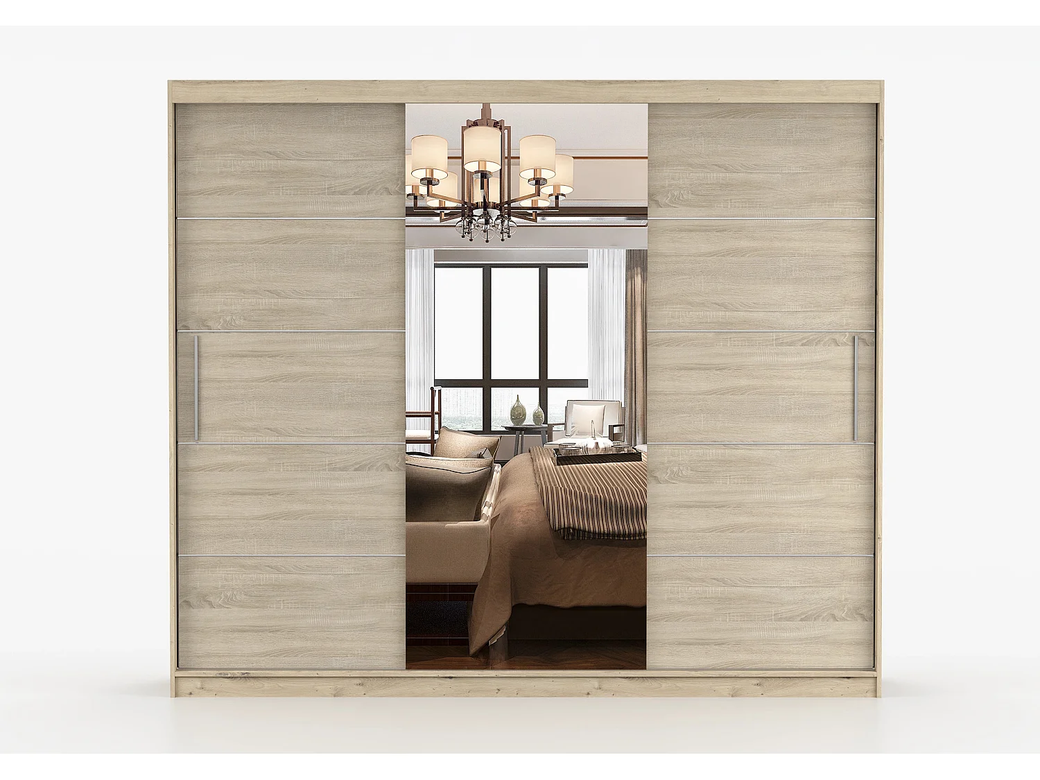 Armoire Elior 250 cm avec miroir - Effet bois - Chêne