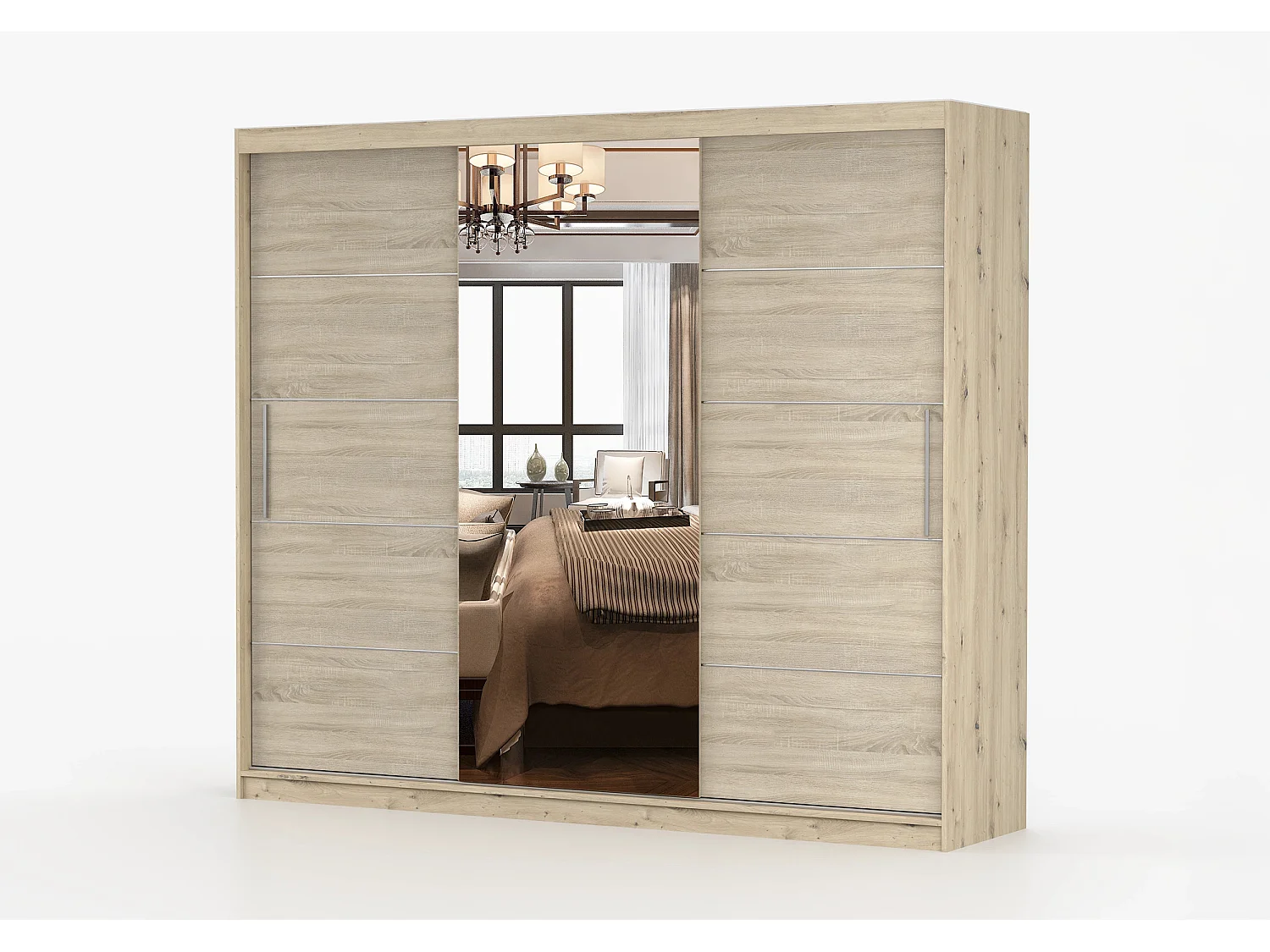 Armoire Elior 250 cm avec miroir - Effet bois - Chêne