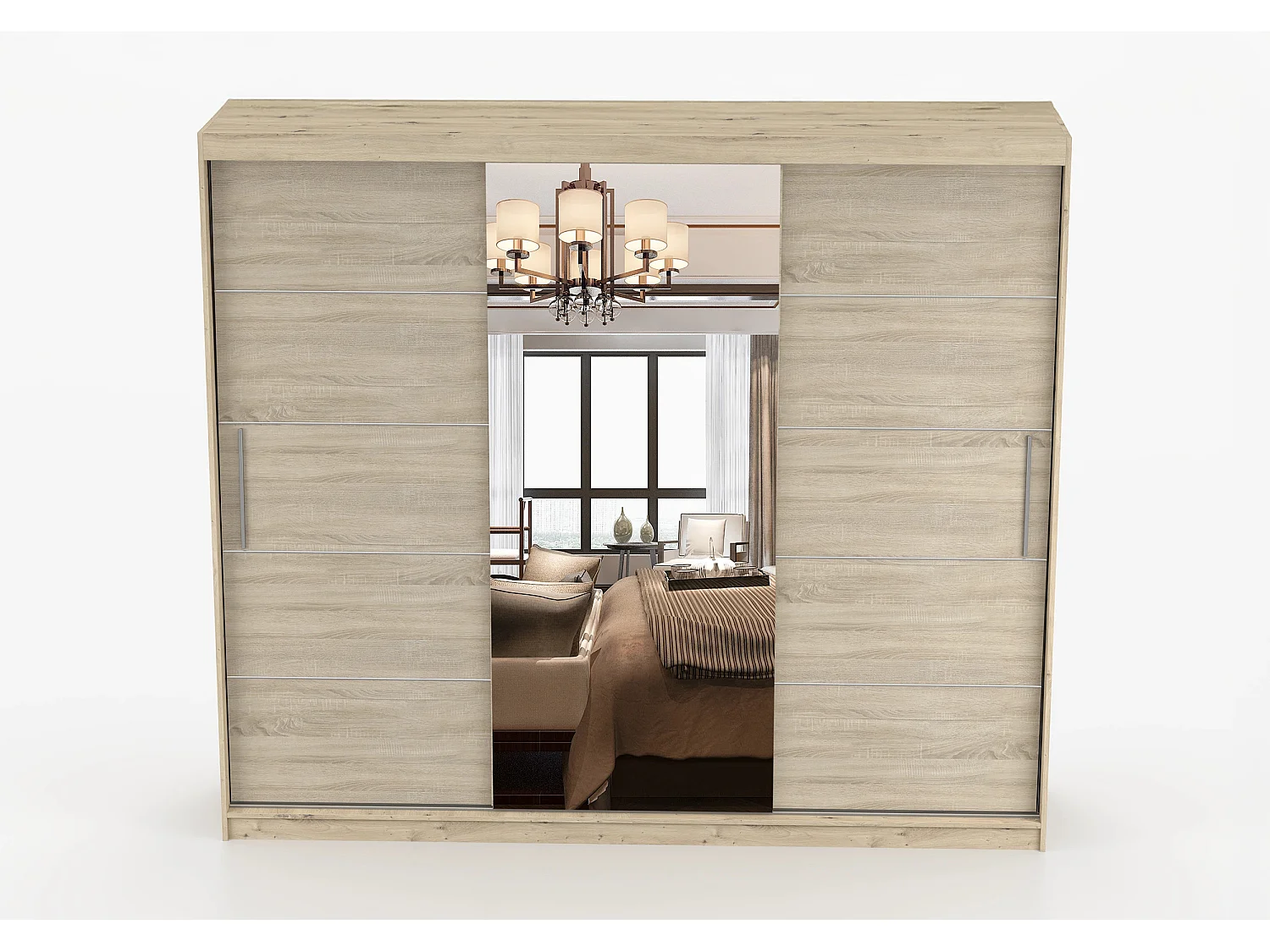 Armoire Elior 250 cm avec miroir - Effet bois - Chêne