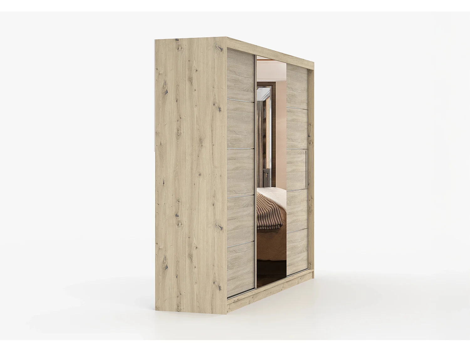 Armoire Elior 250 cm avec miroir - Effet bois - Chêne