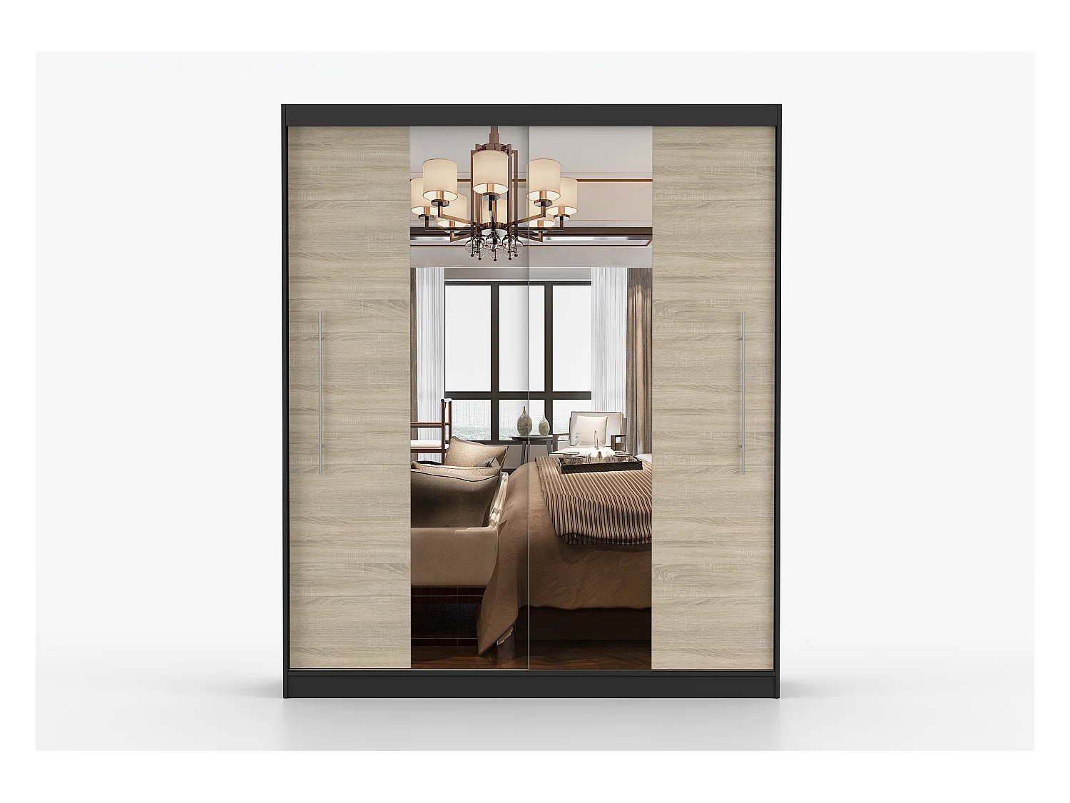 Armoire Eireen I 203 cm avec miroir - Noir - Chêne