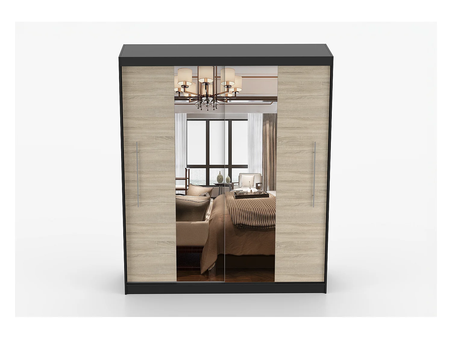 Armoire Eireen I 203 cm avec miroir - Noir - Chêne