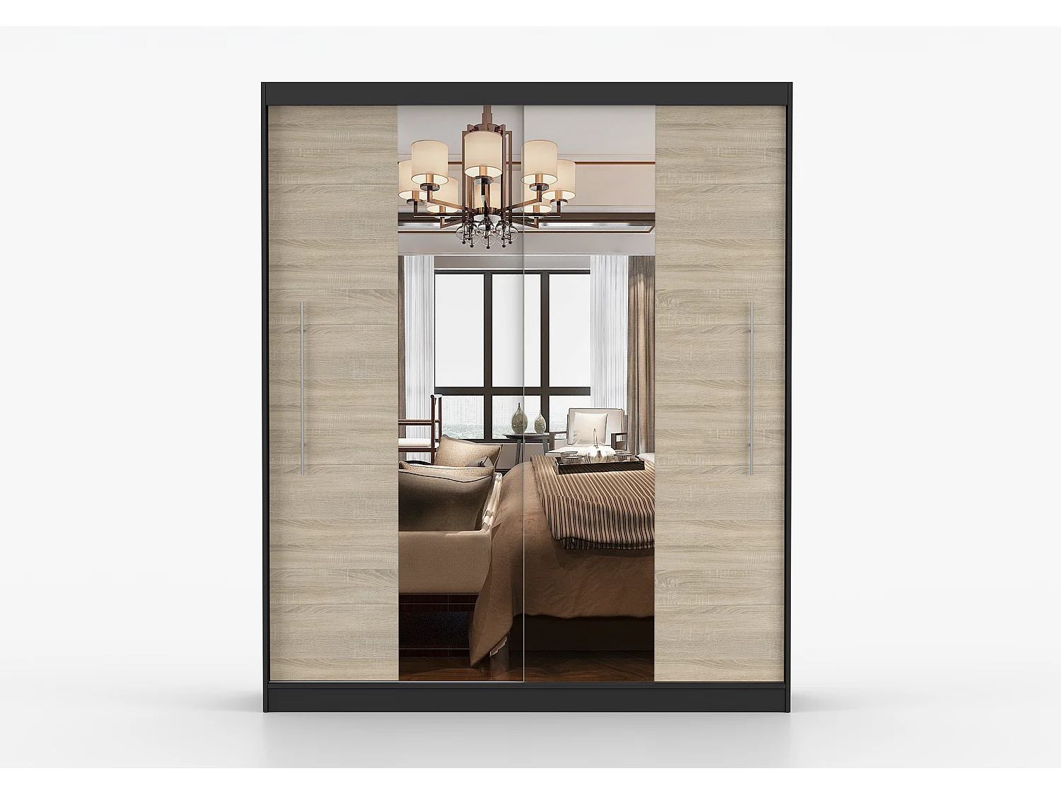 Armoire Eireen I 203 cm avec miroir - Noir - Chêne