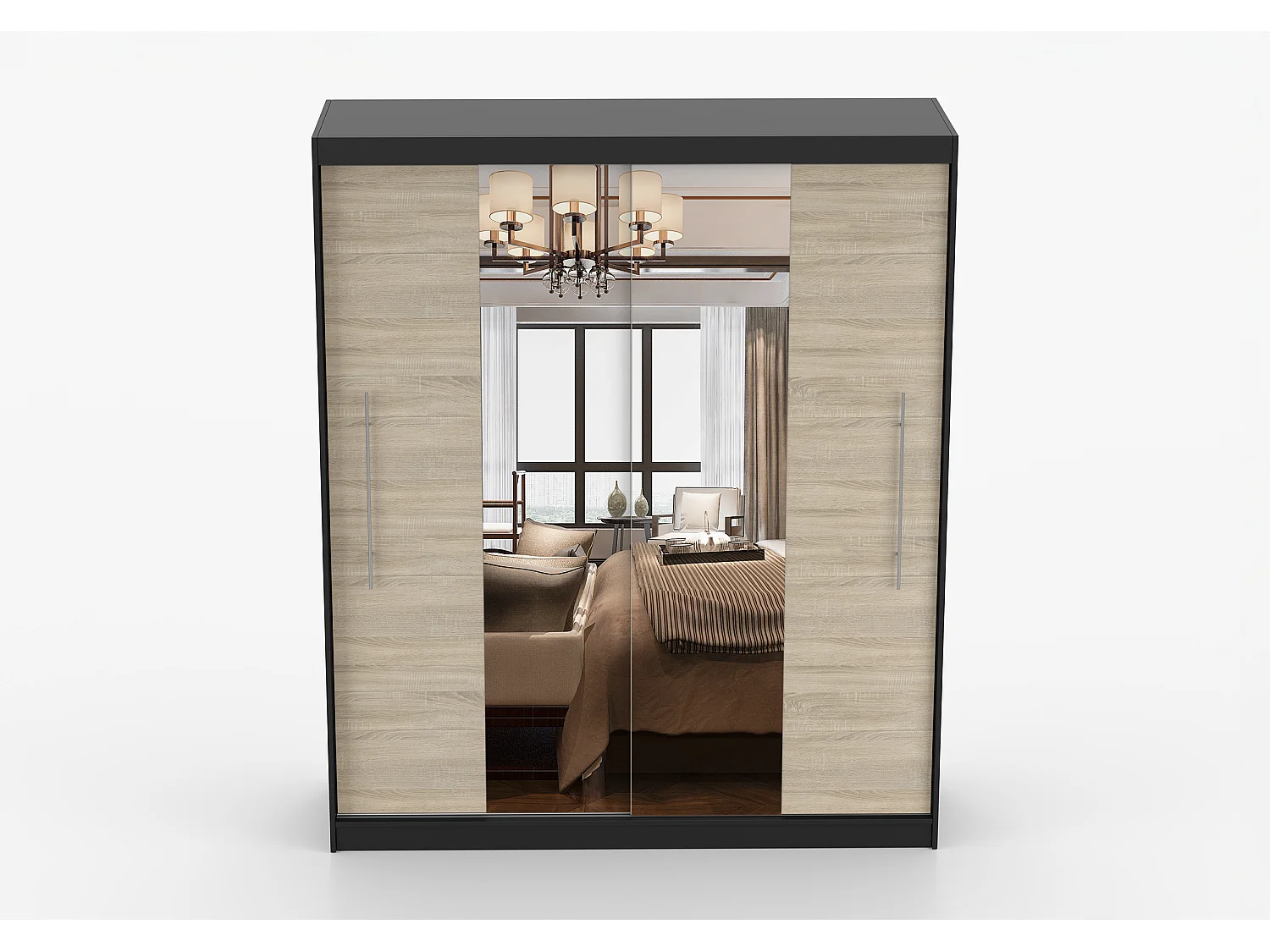 Armoire Eireen I 203 cm avec miroir - Noir - Chêne