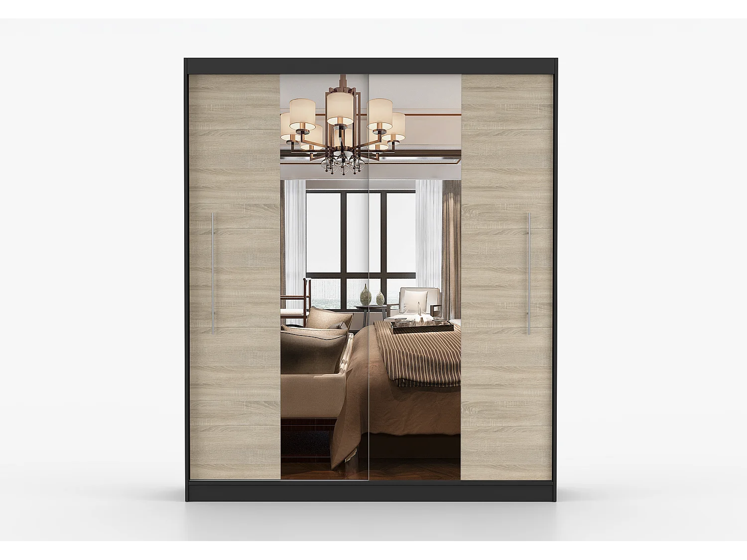 Armoire Eireen I 203 cm avec miroir - Noir - Chêne