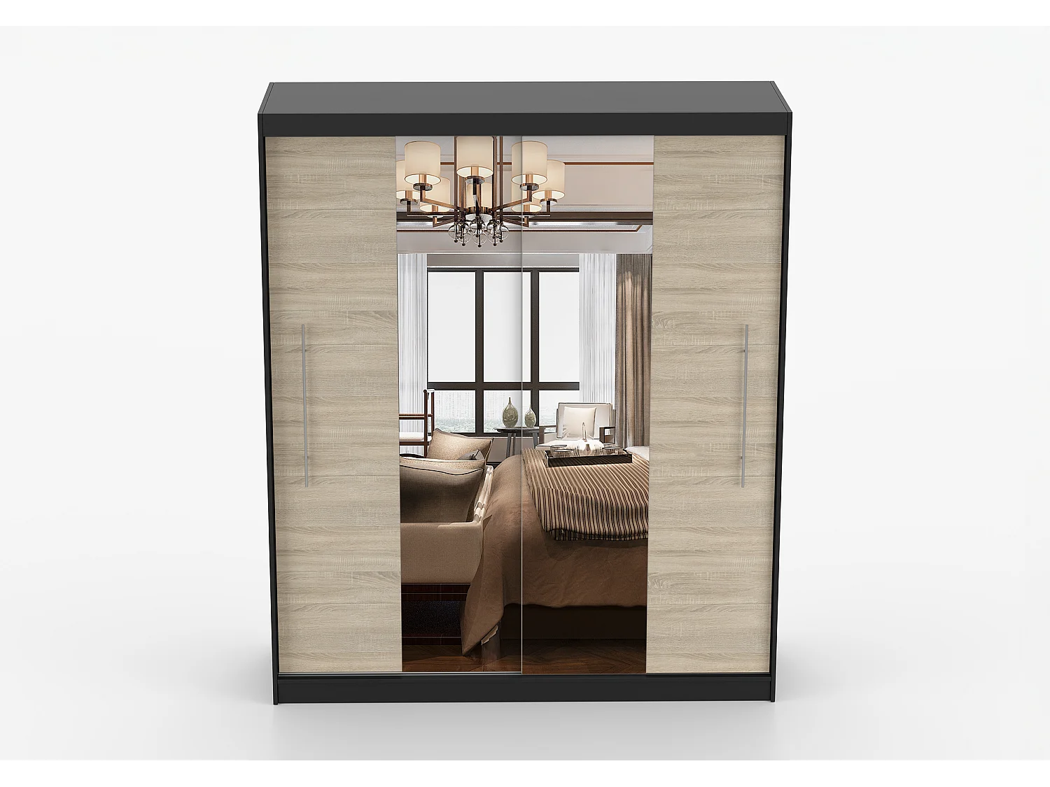 Armoire Eireen I 203 cm avec miroir - Noir - Chêne