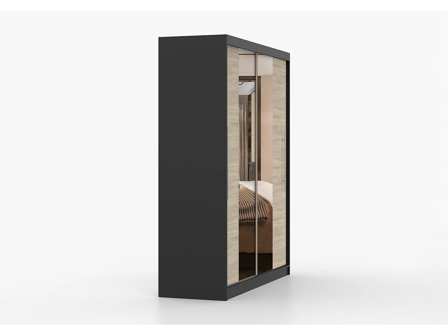 Armoire Eireen I 203 cm avec miroir - Noir - Chêne