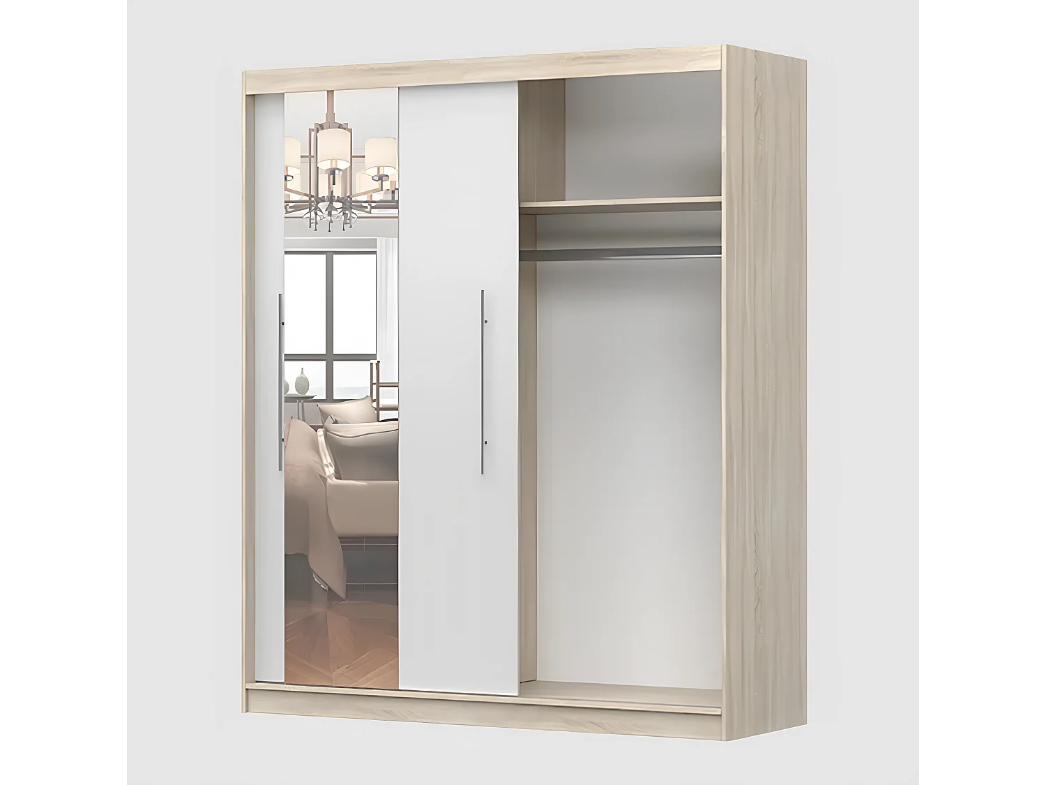 Armoire Eireen I 203 cm avec miroir - Noir - Chêne