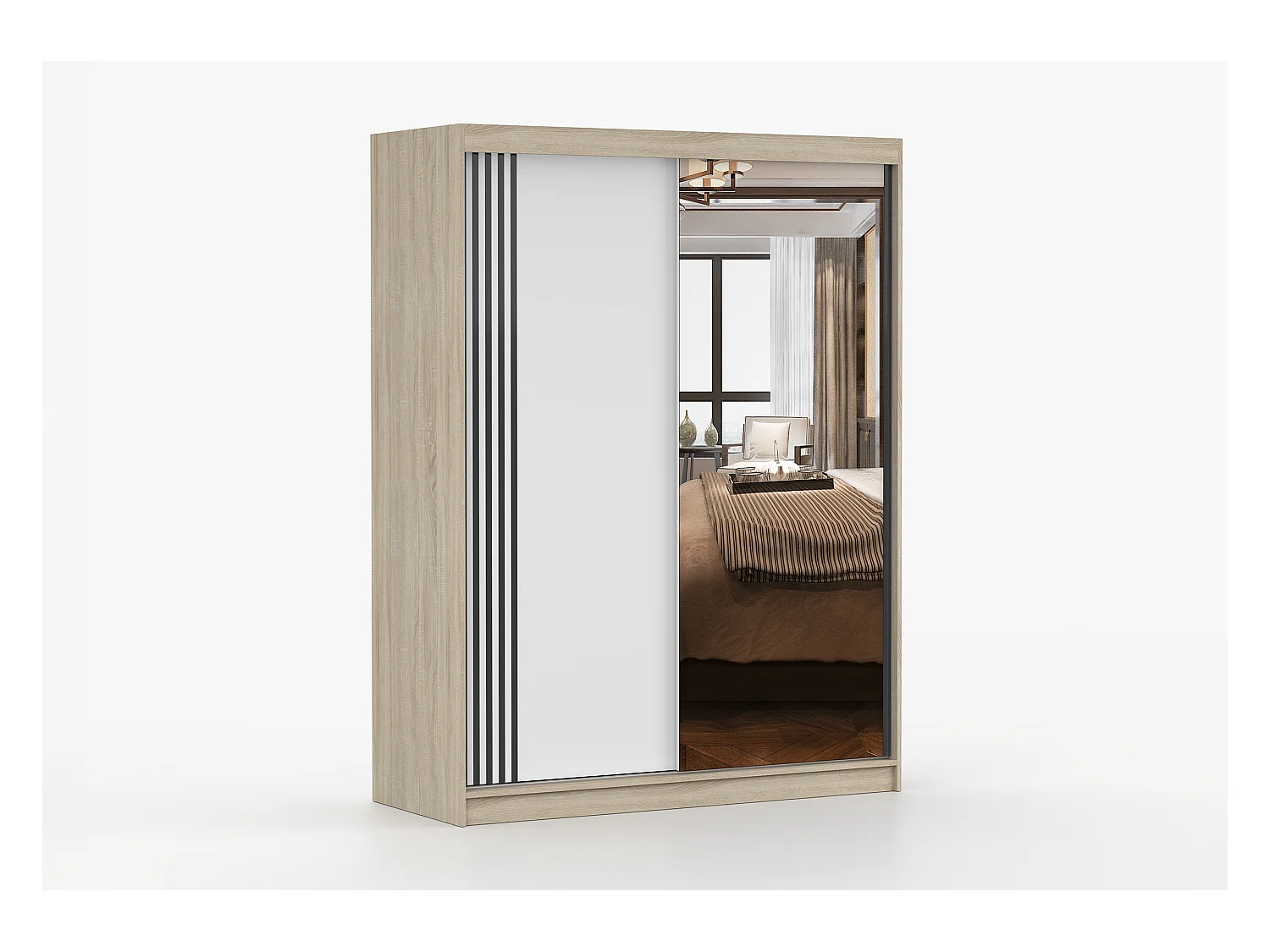 Armoire Elowen 150 cm avec miroir - Chêne - Blanc