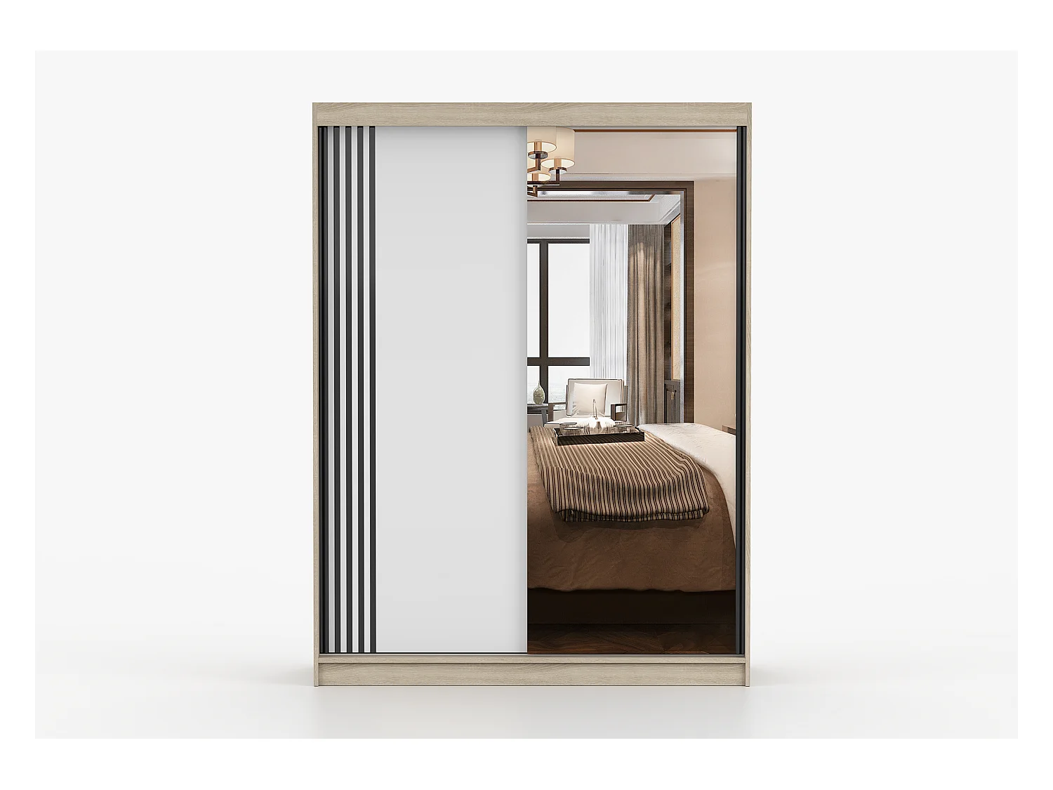 Armoire Elowen 150 cm avec miroir - Chêne - Blanc