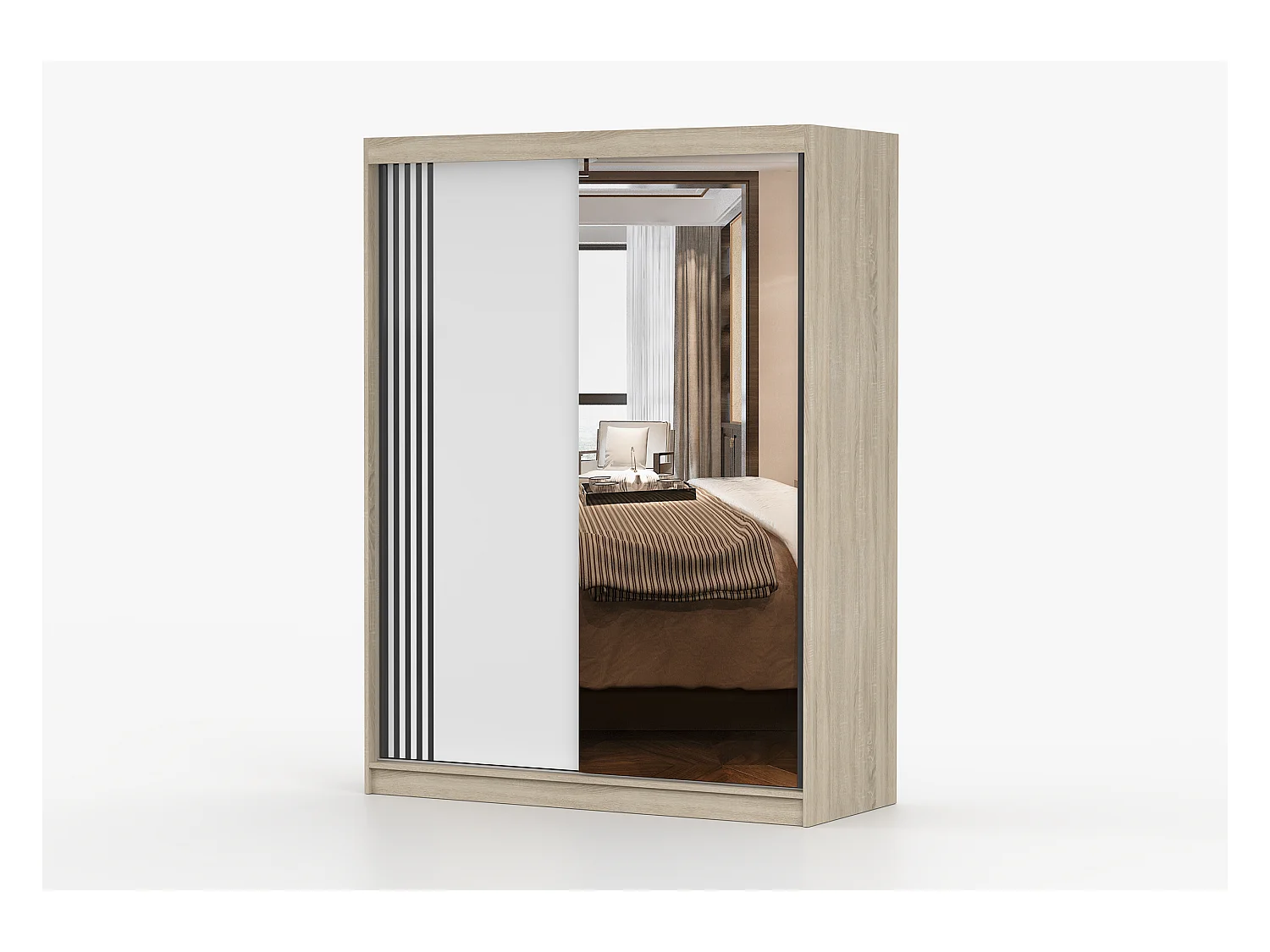 Armoire Elowen 150 cm avec miroir - Chêne - Blanc