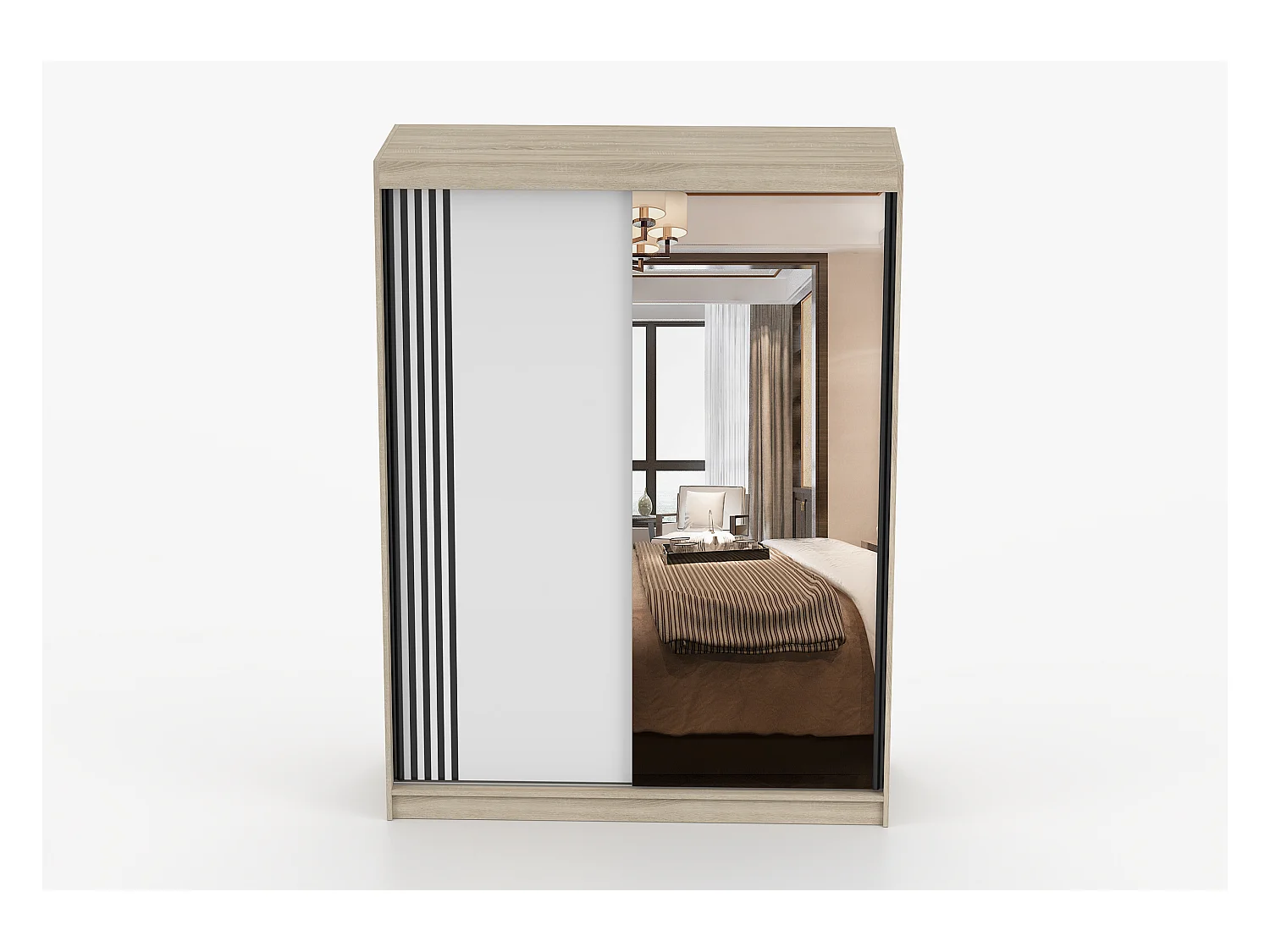 Armoire Elowen 150 cm avec miroir - Chêne - Blanc