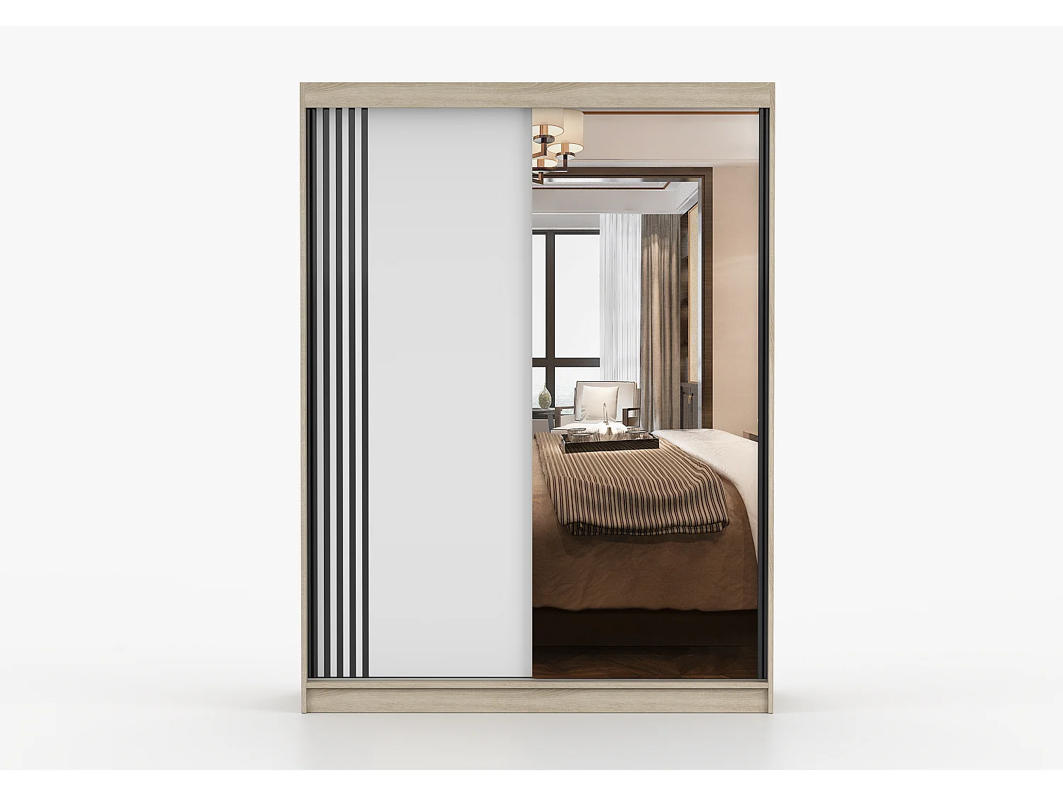 Armoire Elowen 150 cm avec miroir - Chêne - Blanc