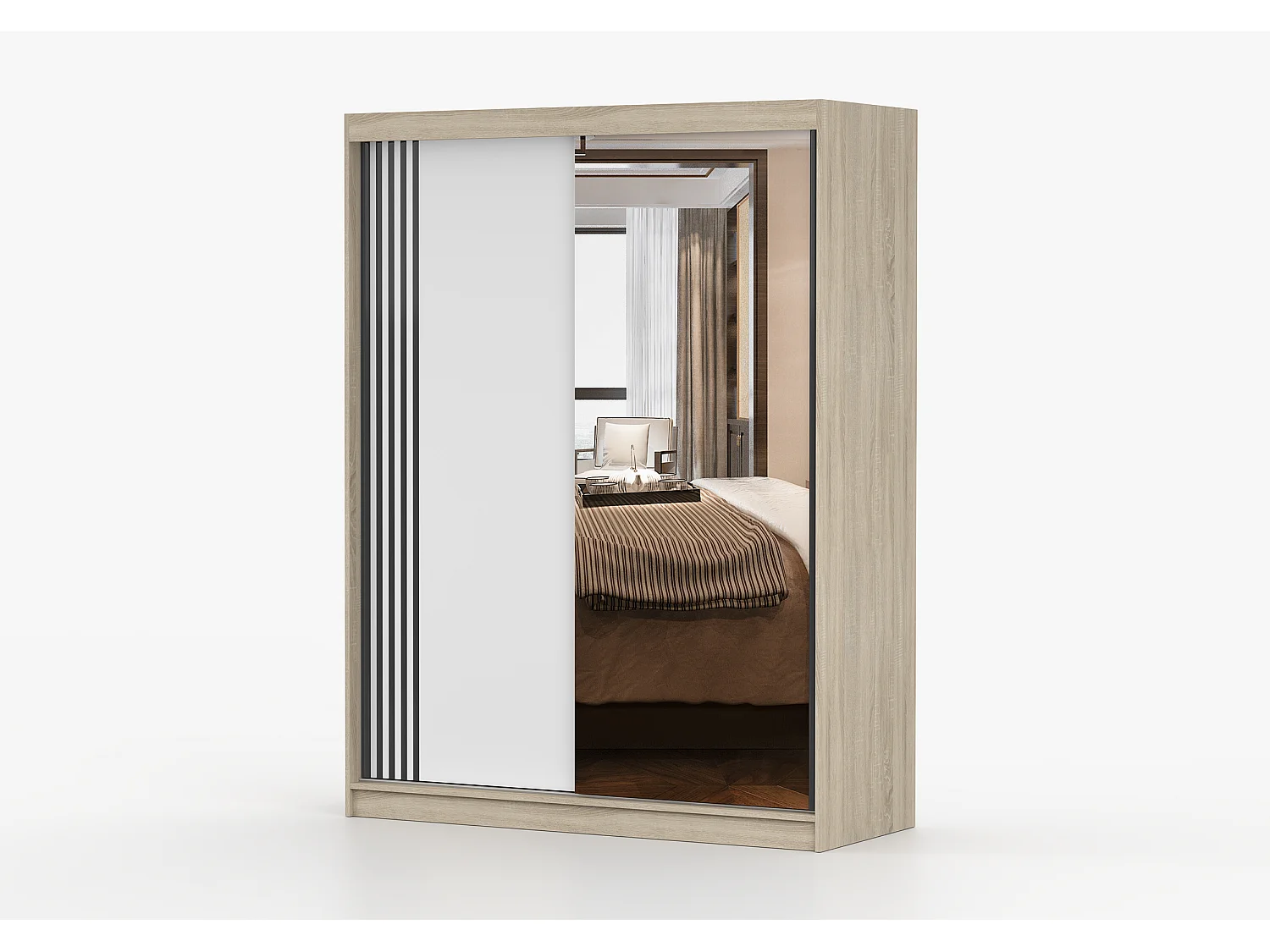 Armoire Elowen 150 cm avec miroir - Chêne - Blanc