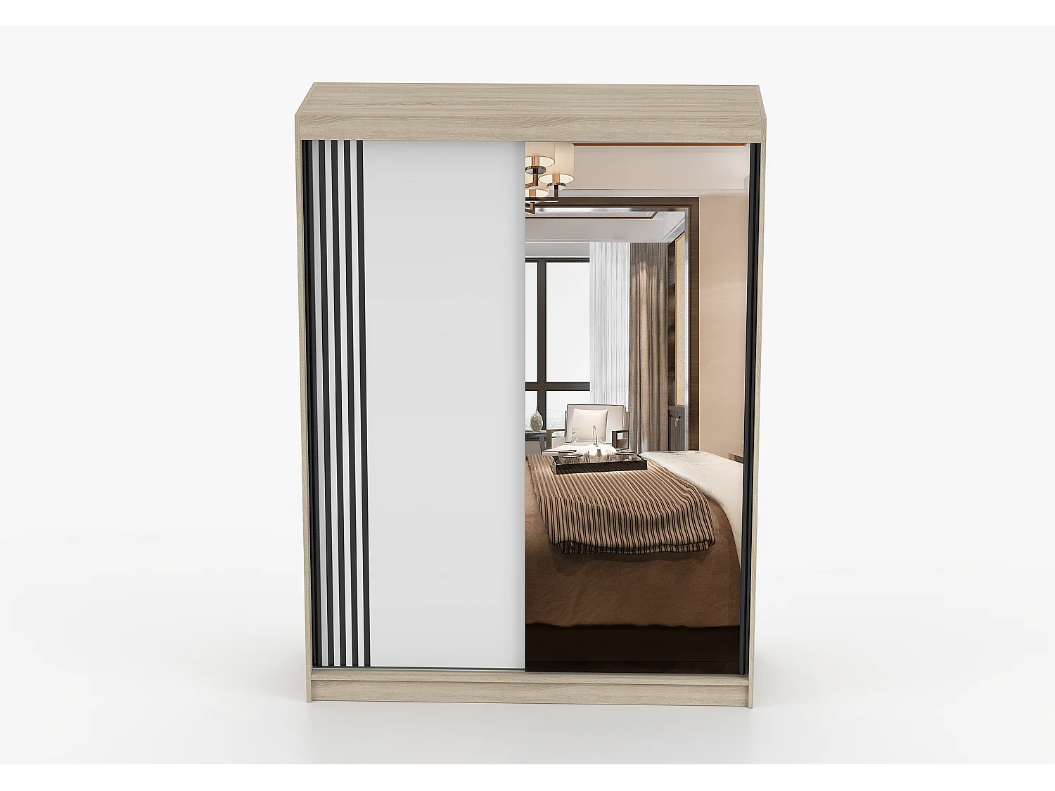 Armoire Elowen 150 cm avec miroir - Chêne - Blanc