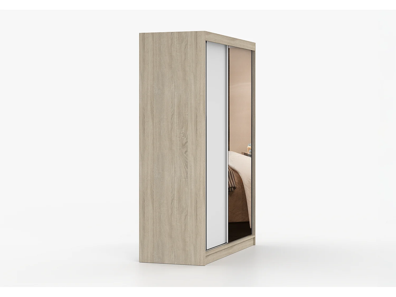 Armoire Elowen 150 cm avec miroir - Chêne - Blanc