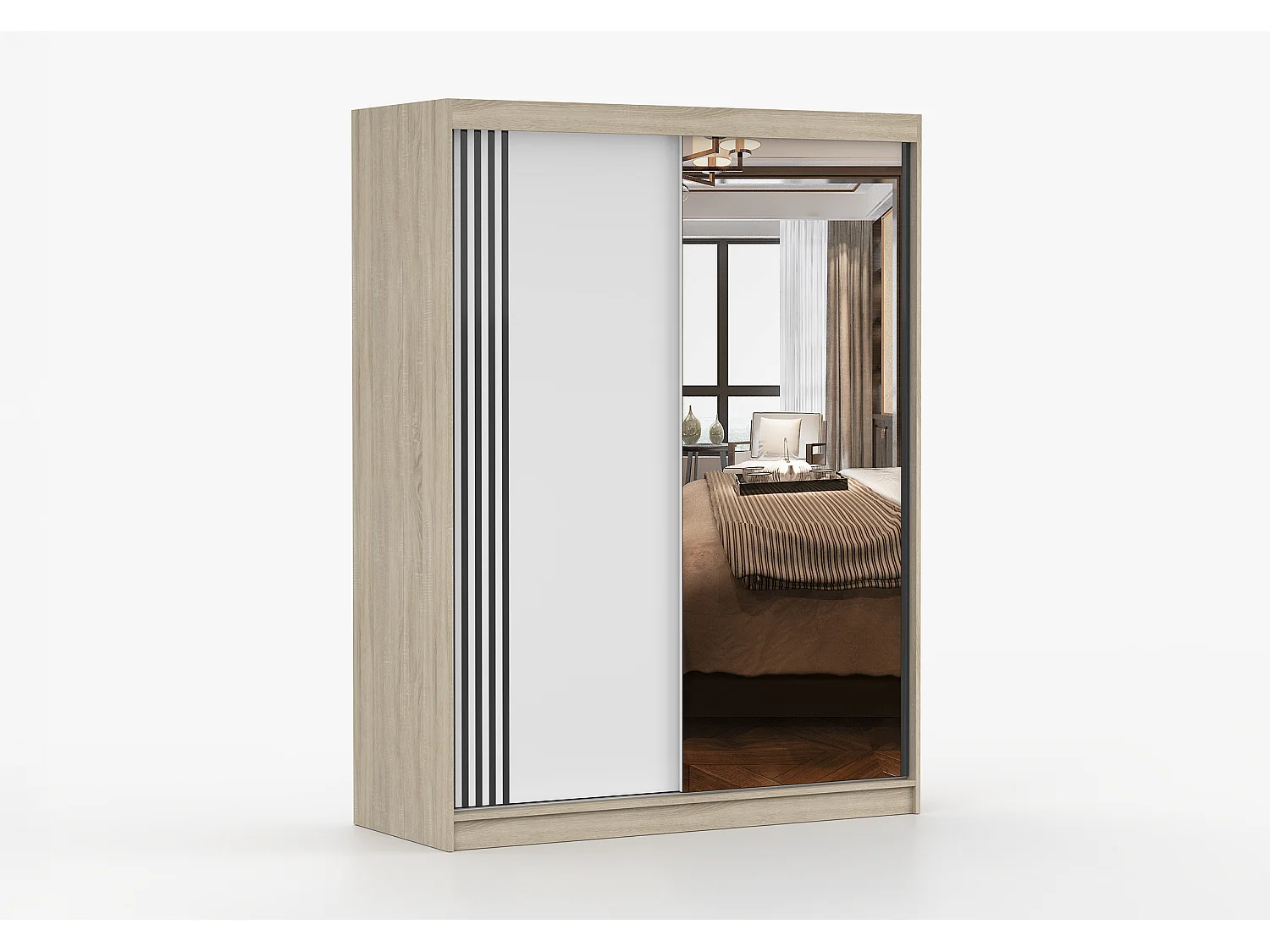 Armoire Elowen 150 cm avec miroir - Chêne - Blanc