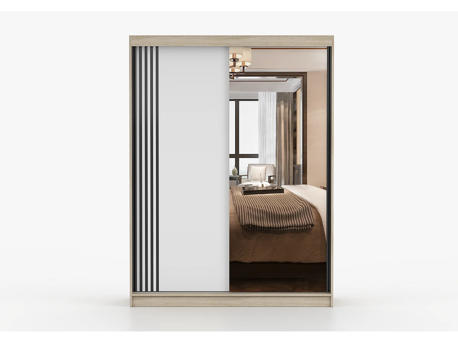 Armoire Elowen 150 cm avec miroir - Chêne - Blanc