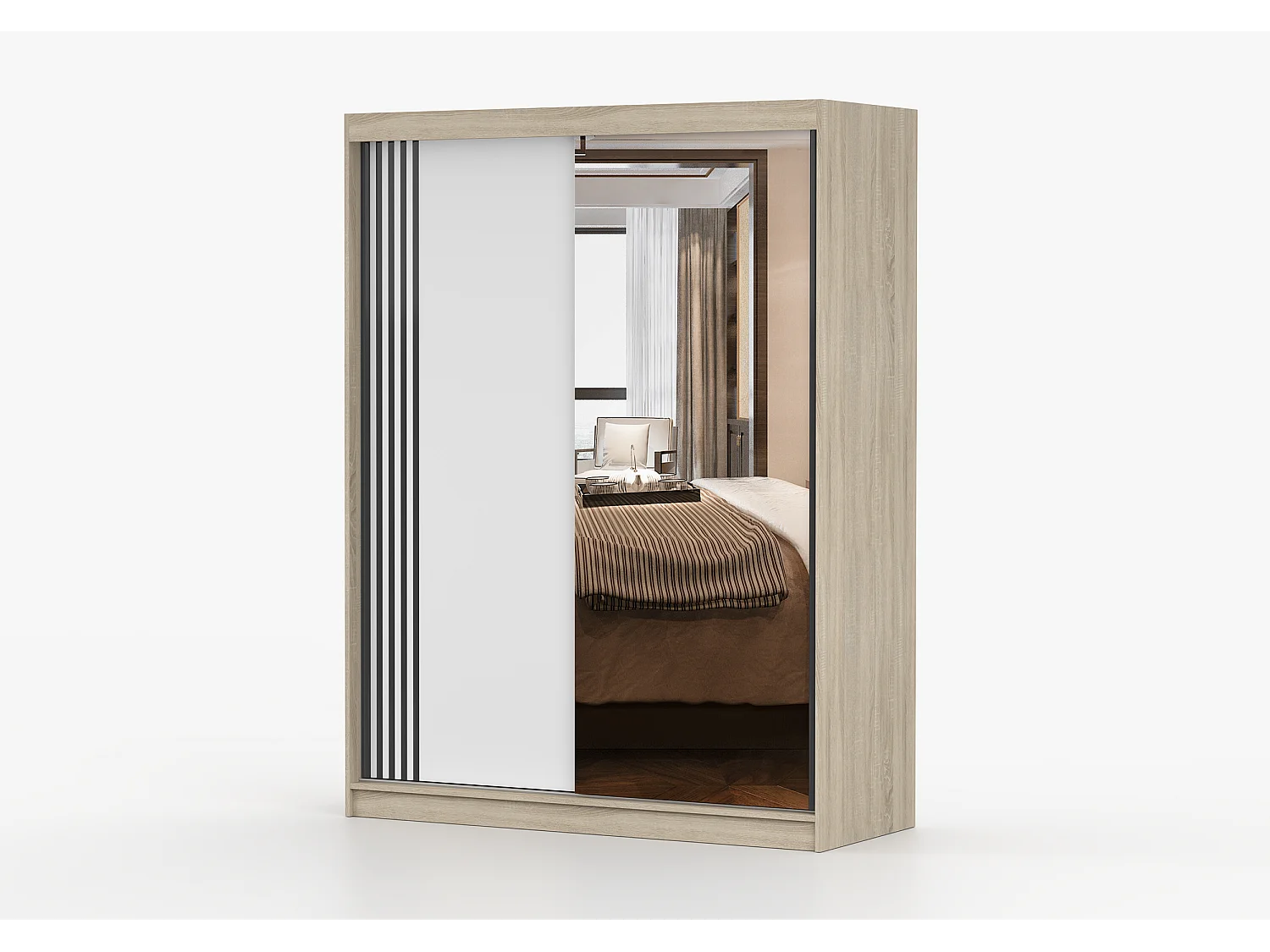 Armoire Elowen 150 cm avec miroir - Chêne - Blanc