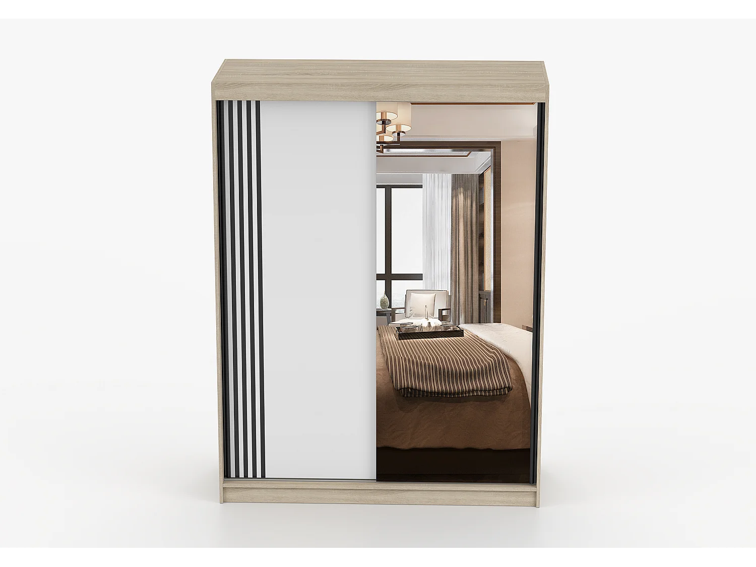 Armoire Elowen 150 cm avec miroir - Chêne - Blanc