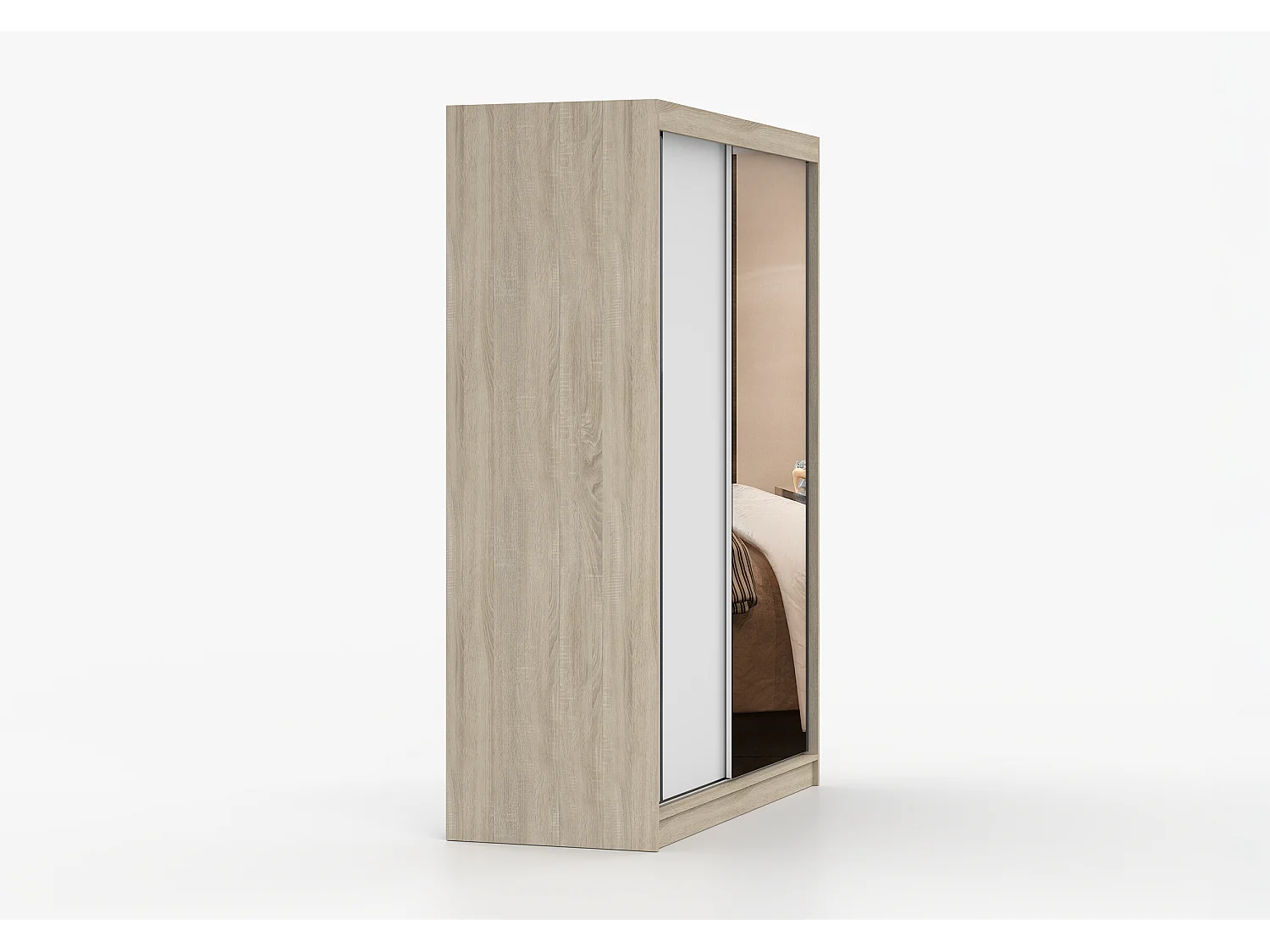 Armoire Elowen 150 cm avec miroir - Chêne - Blanc