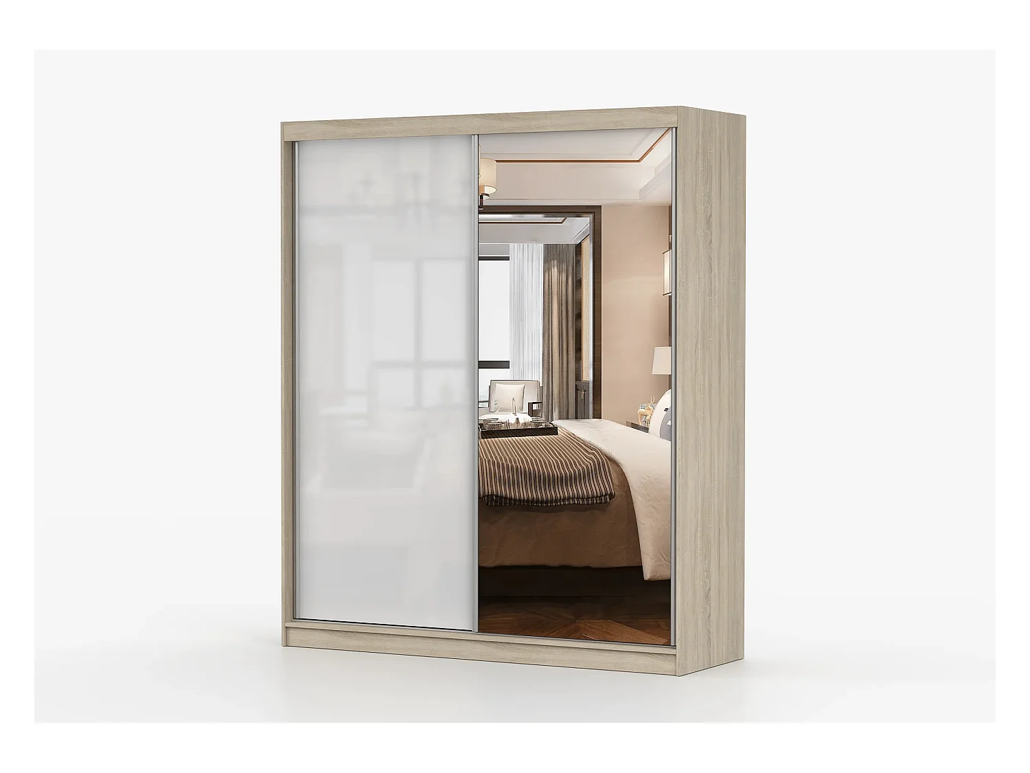 Armoire Nyméria 183 cm avec miroir - Chêne - Blanc