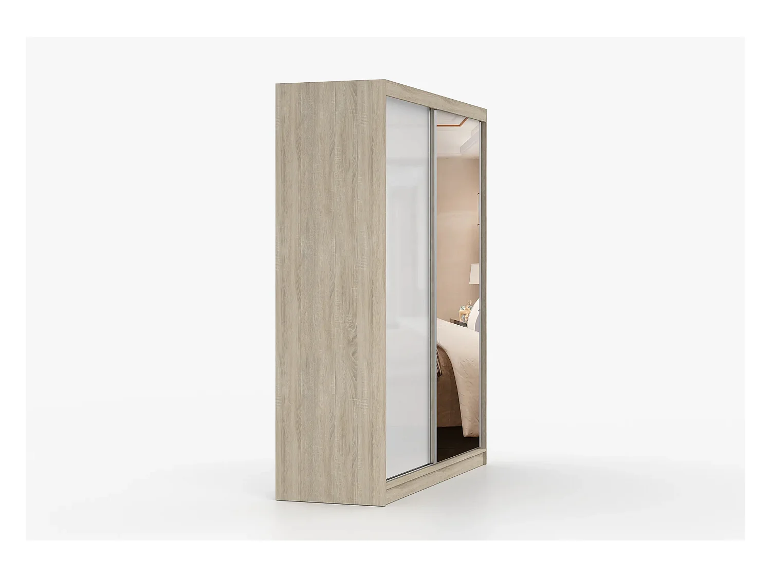 Armoire Nyméria 183 cm avec miroir - Chêne - Blanc