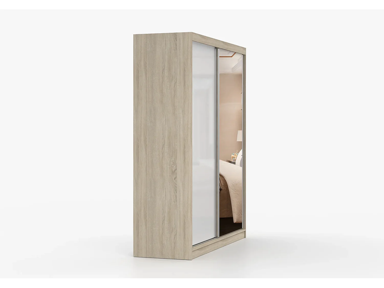Armoire Nyméria 183 cm avec miroir - Chêne - Blanc