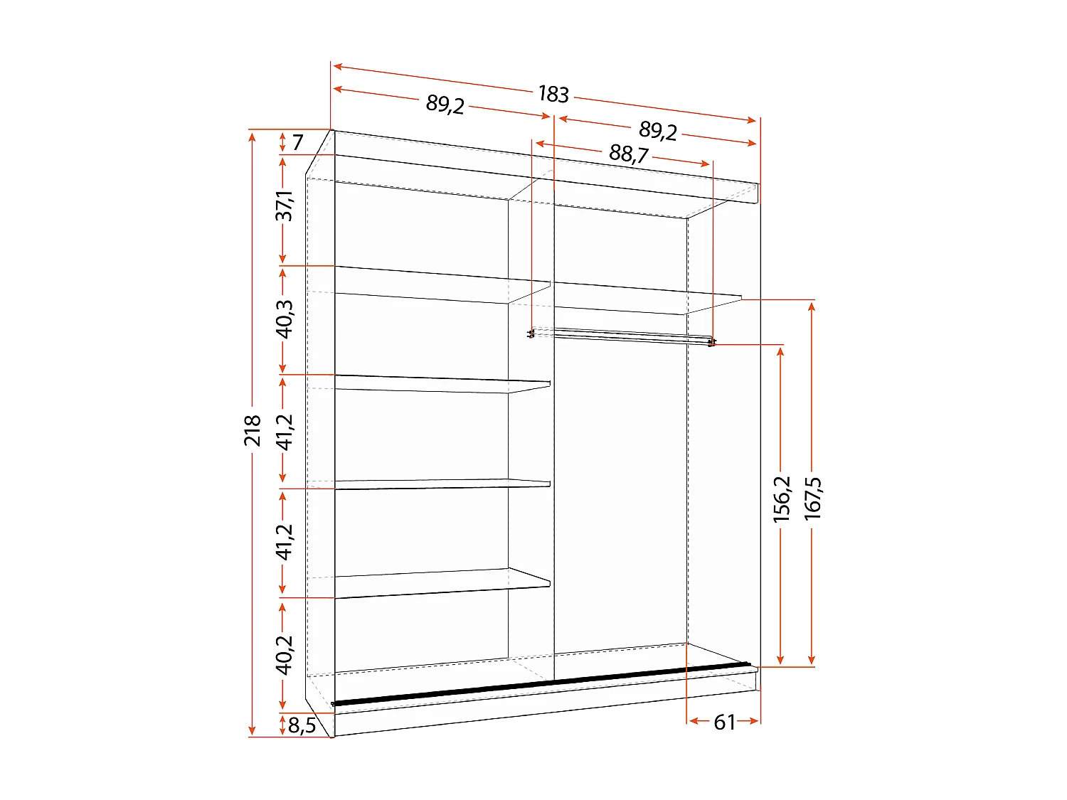 Armoire Nyméria 183 cm avec miroir - Chêne - Blanc