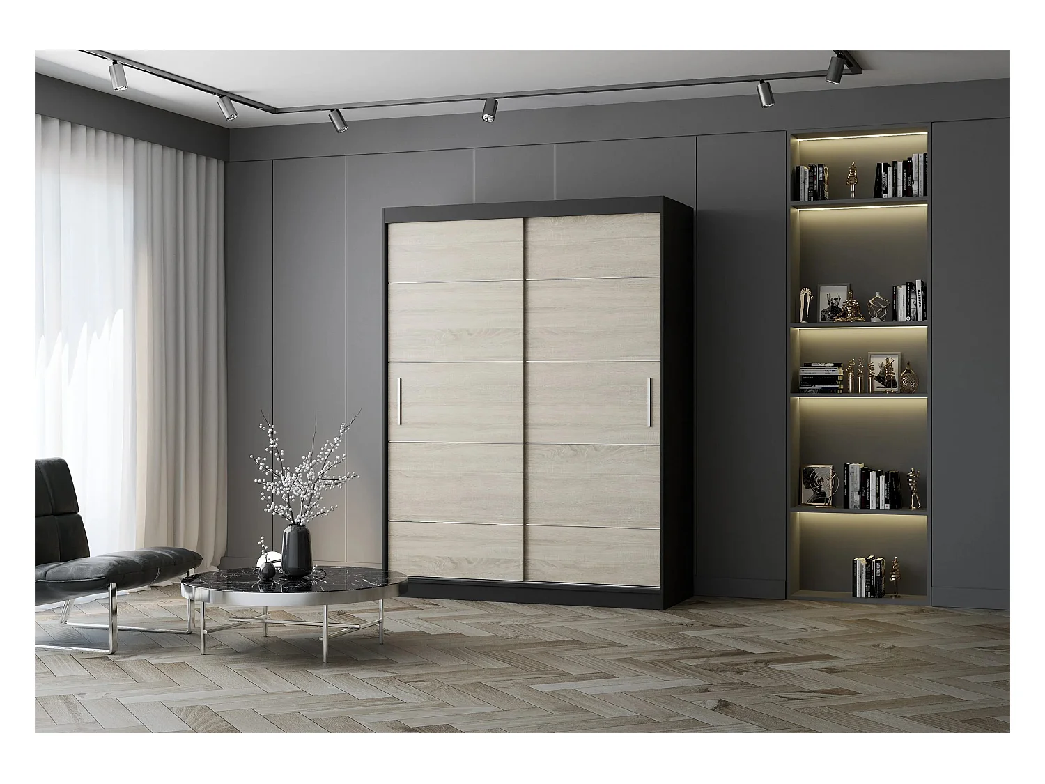 Armoire Aliona 150 cm - Noir - Chêne