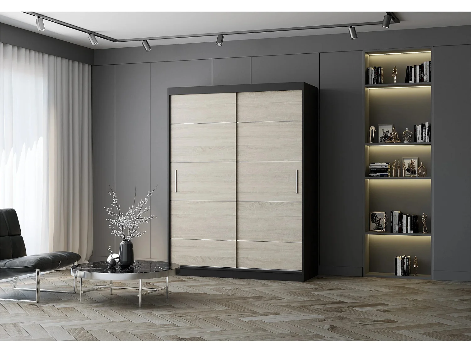 Armoire Aliona 150 cm - Noir - Chêne