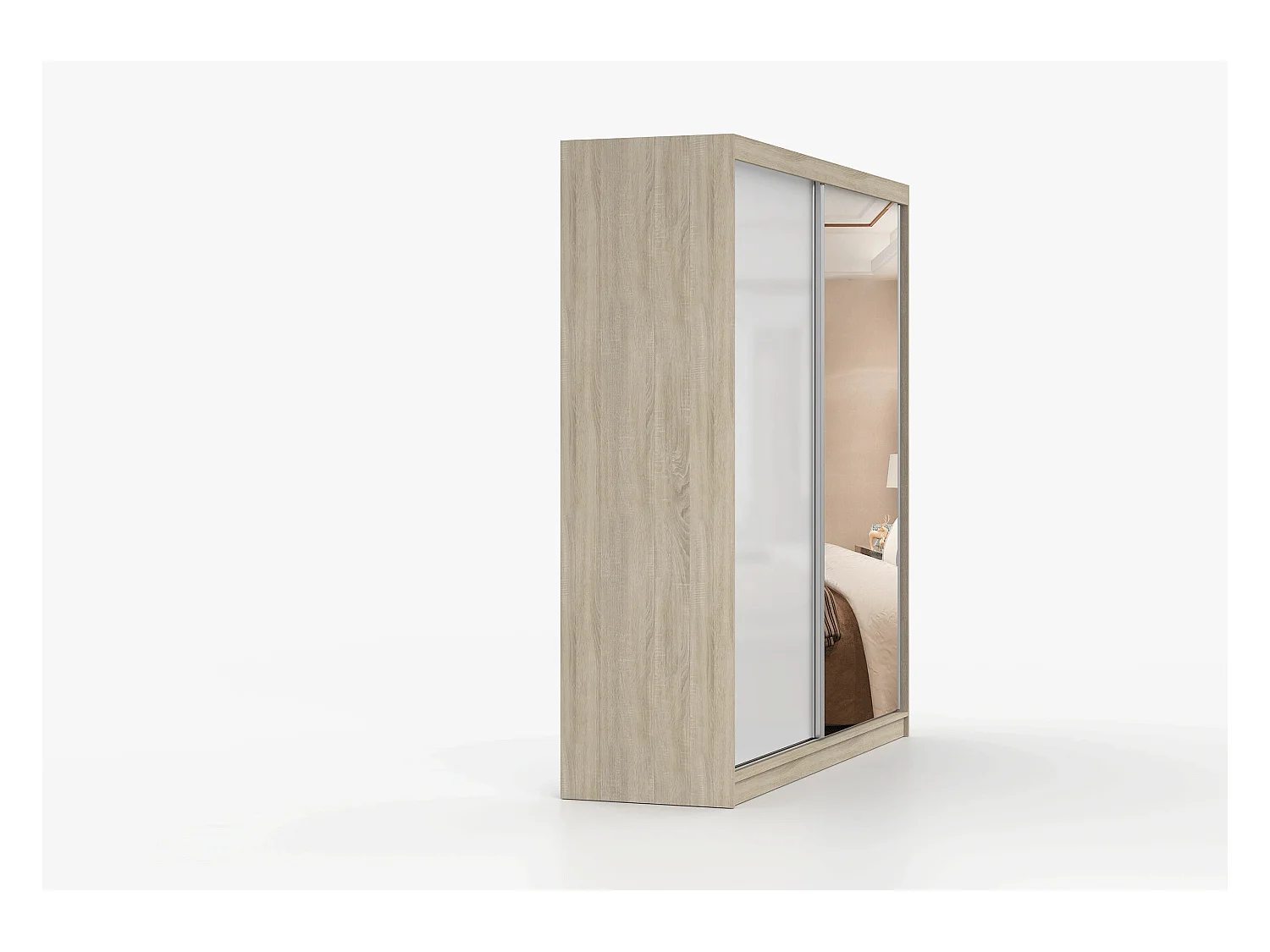 Armoire Orphée 203 cm avec miroir - Chêne - Blanc
